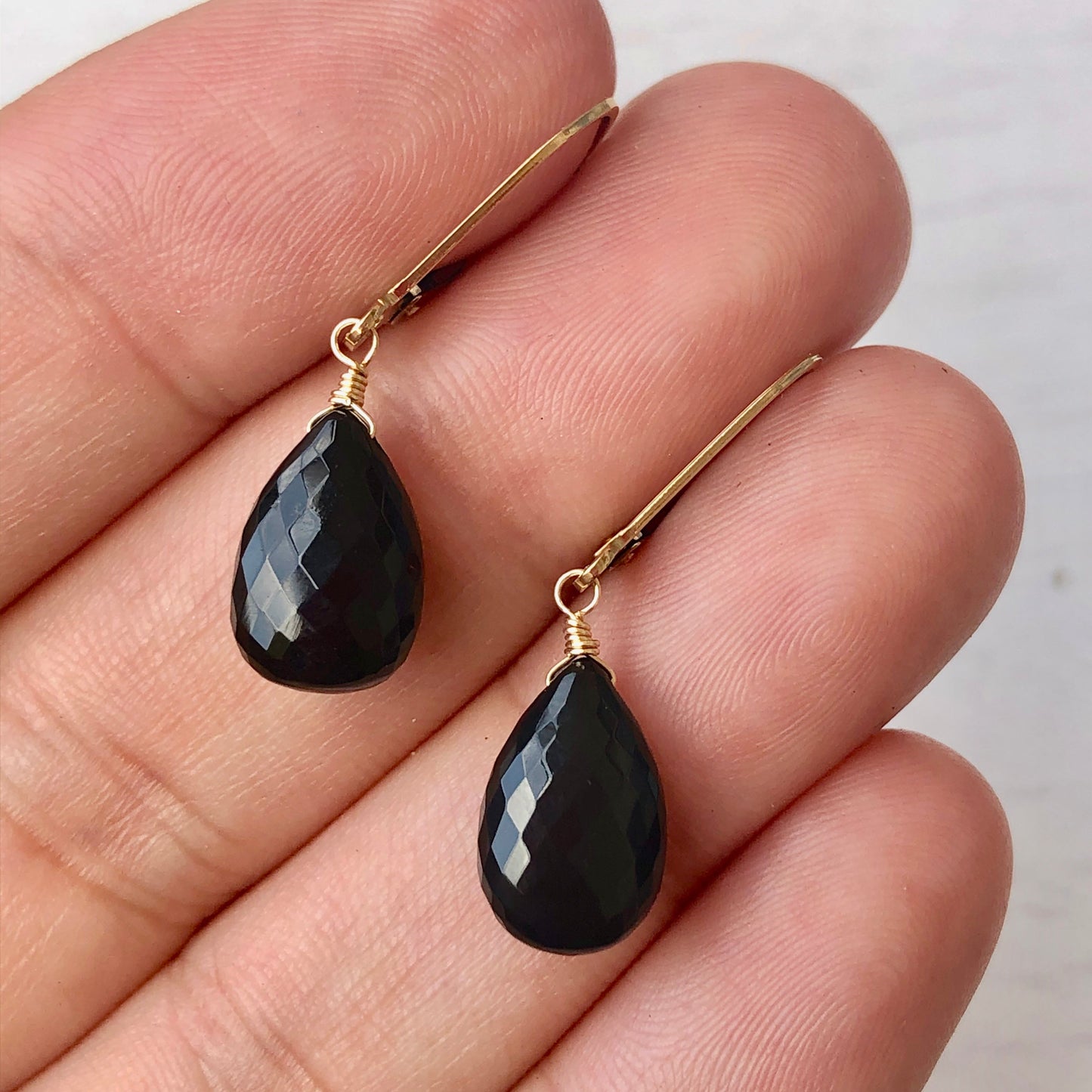 Black Onyx Simple Teardrop Earrings