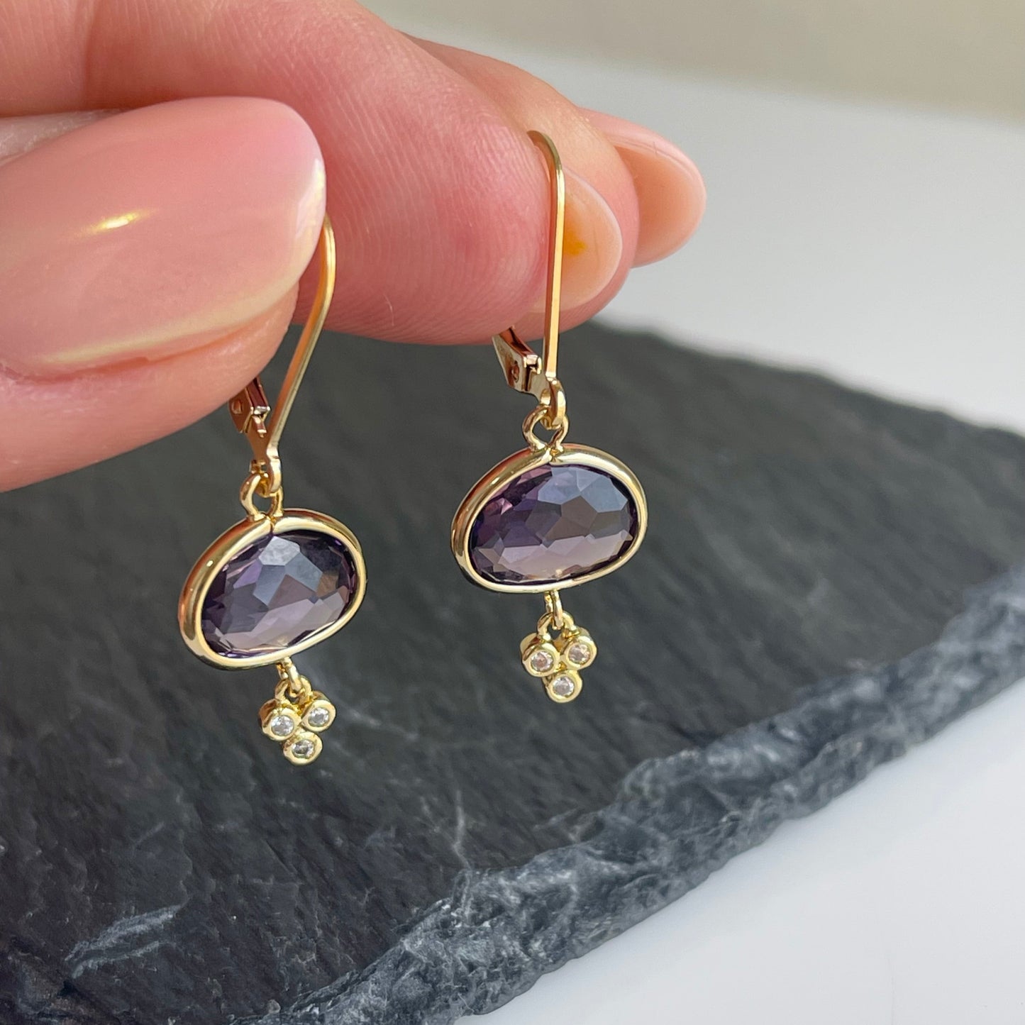 Amethyst Oval Bezeled Earrings