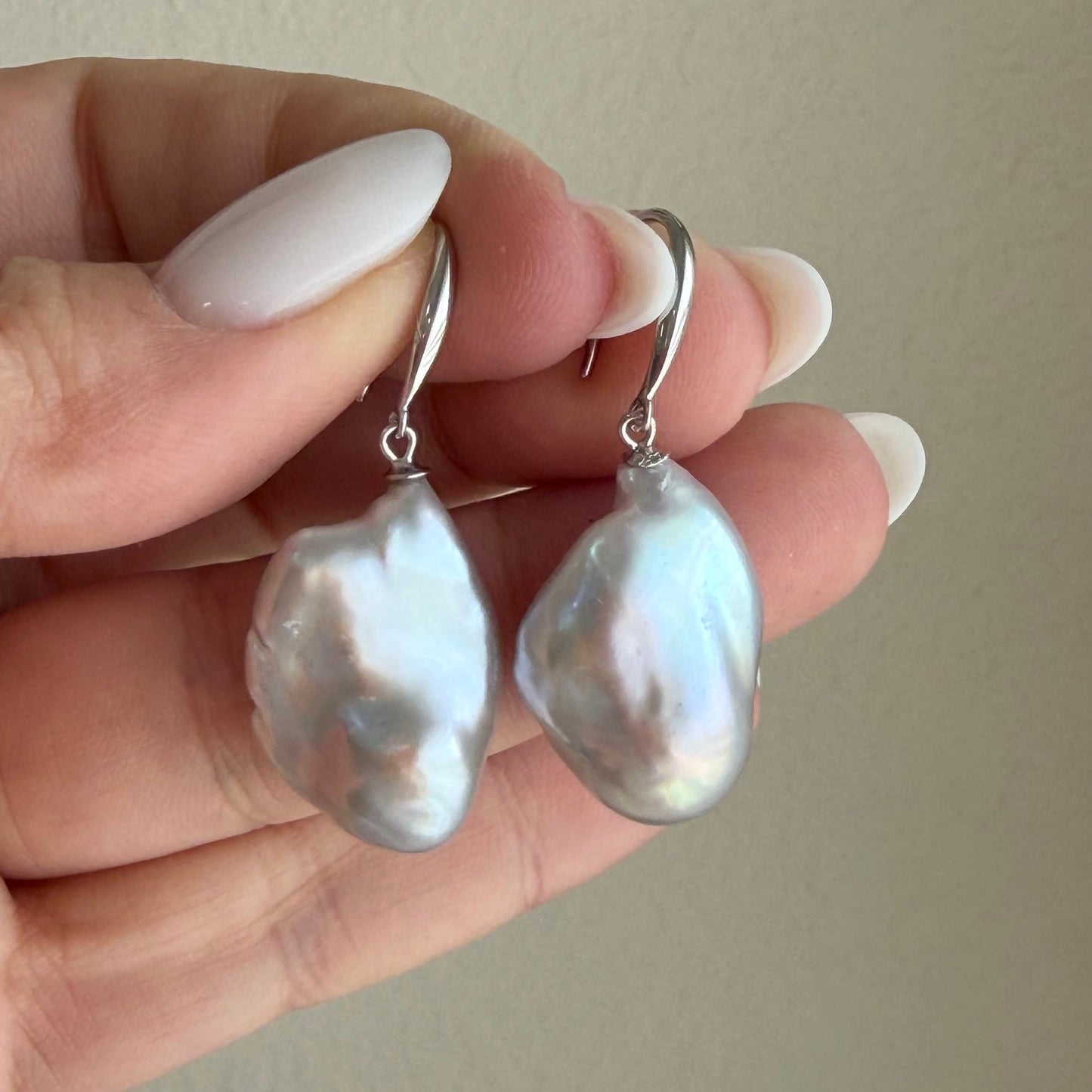 Baroque Gray Pearl Drop Earrings in Sterling Silver