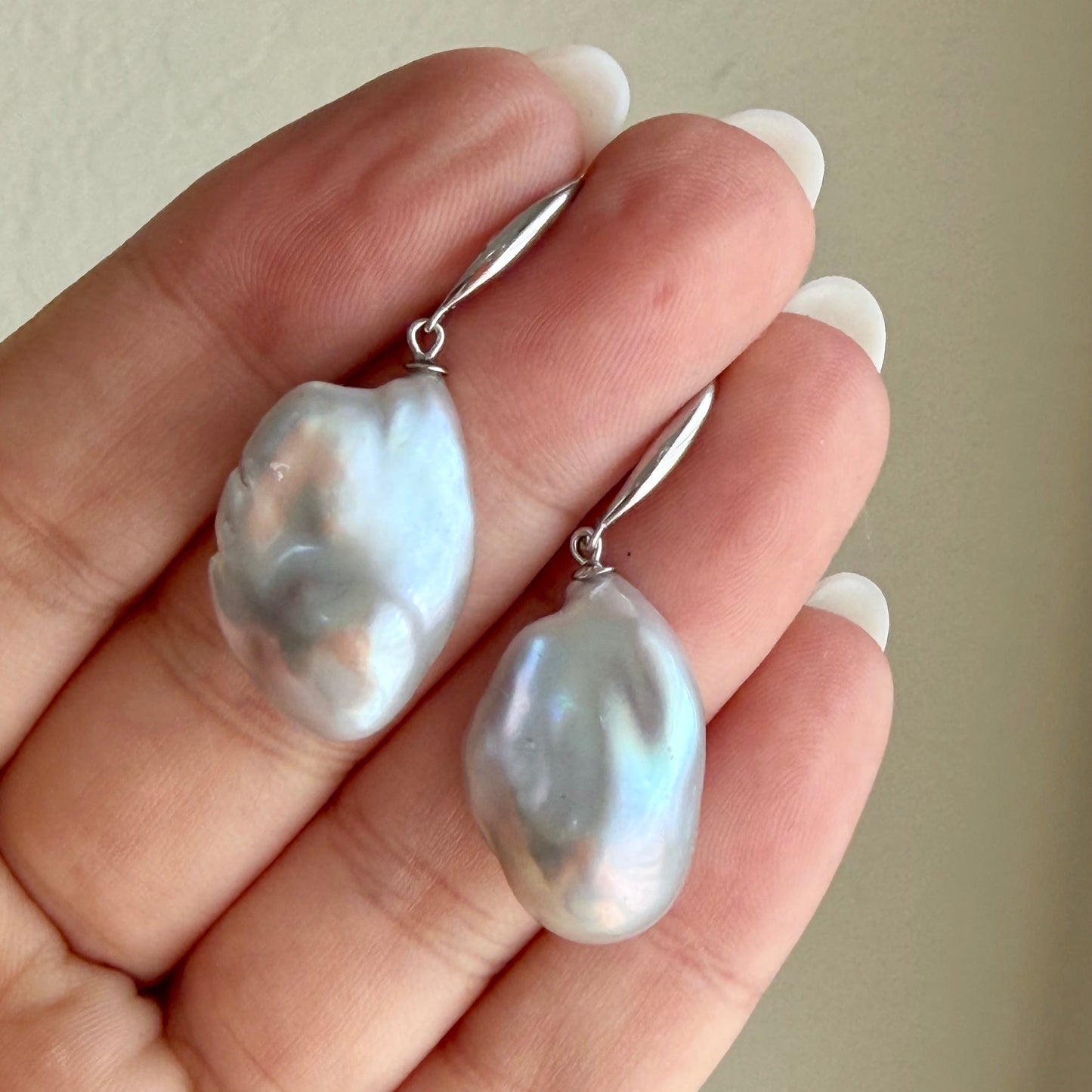 Baroque Gray Pearl Drop Earrings in Sterling Silver