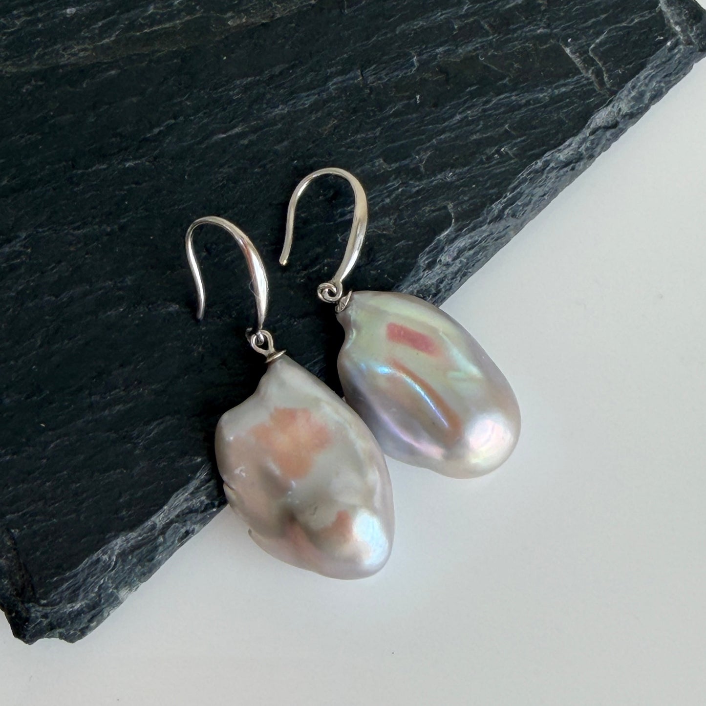 Baroque Gray Pearl Drop Earrings in Sterling Silver
