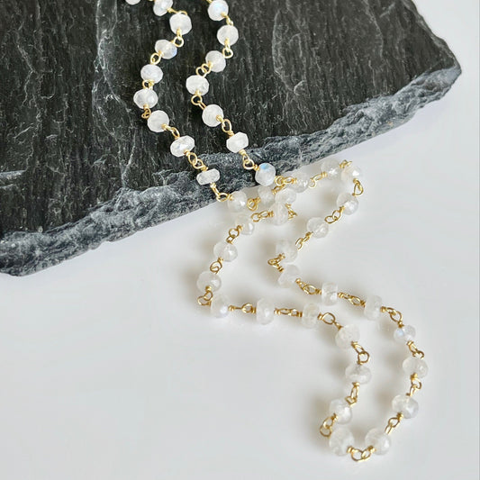 Rainbow Moonstone Beaded Necklace- June Birthstone