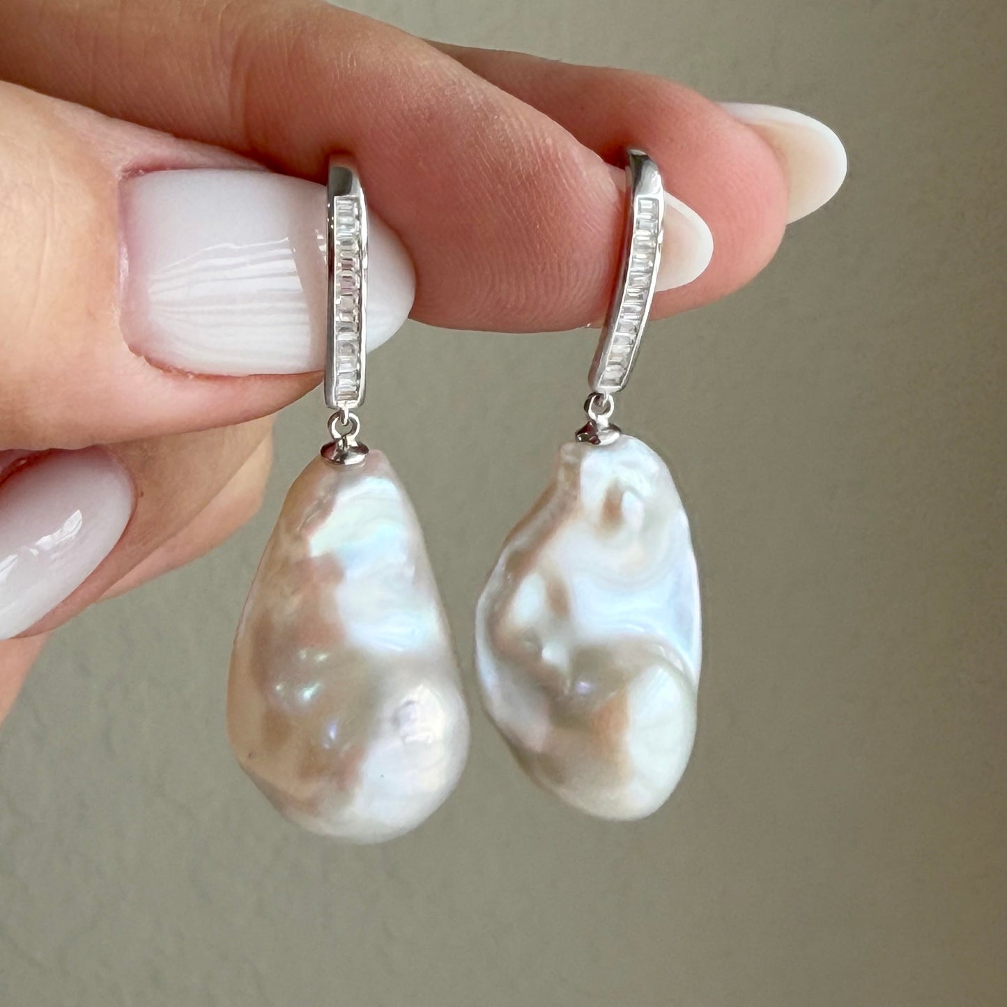 Baroque White Pearl Drop Earrings in Sterling Silver
