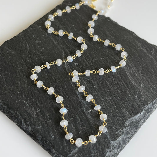 Rainbow Moonstone Beaded Necklace- June Birthstone
