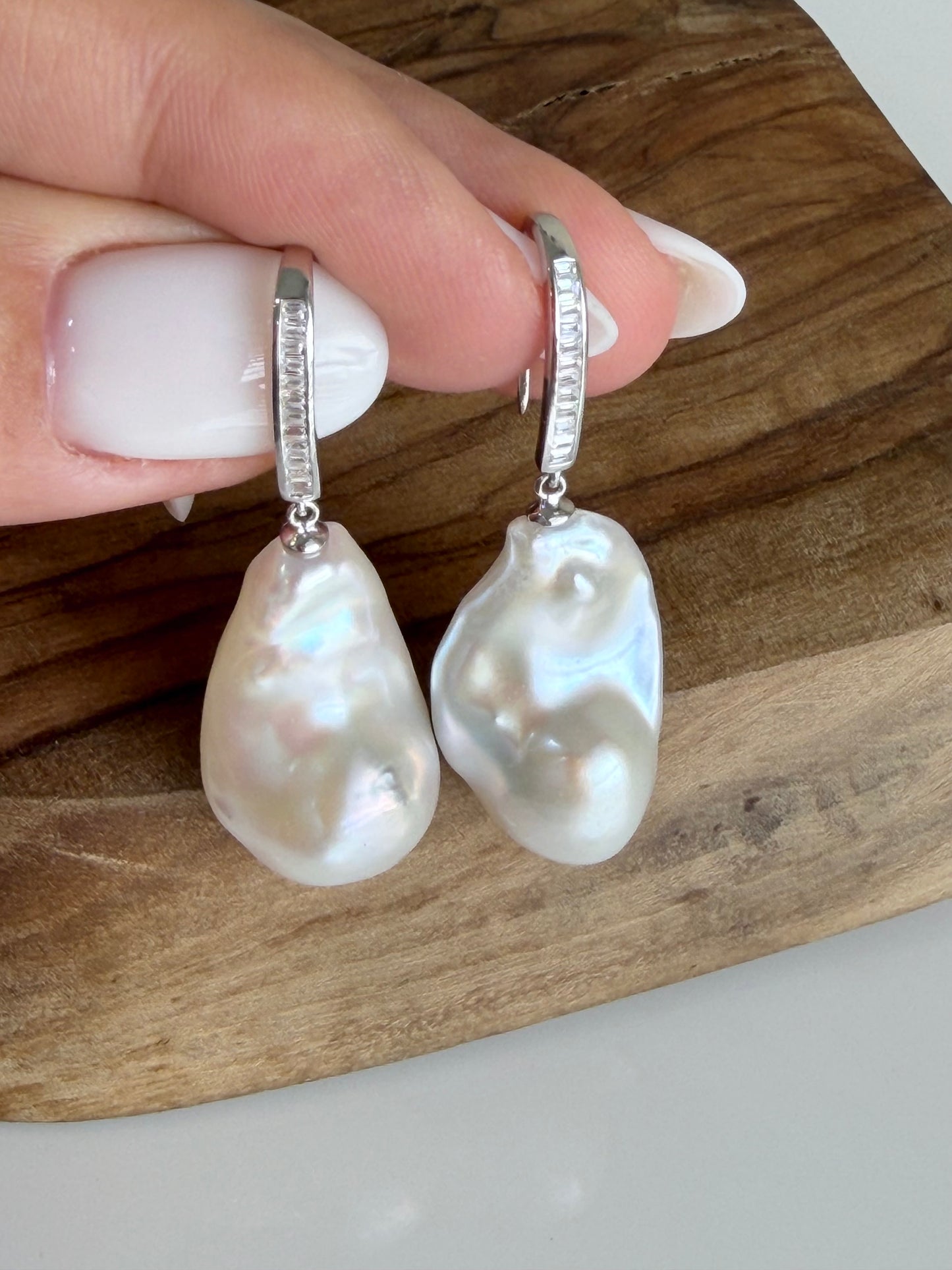 Baroque White Pearl Drop Earrings in Sterling Silver