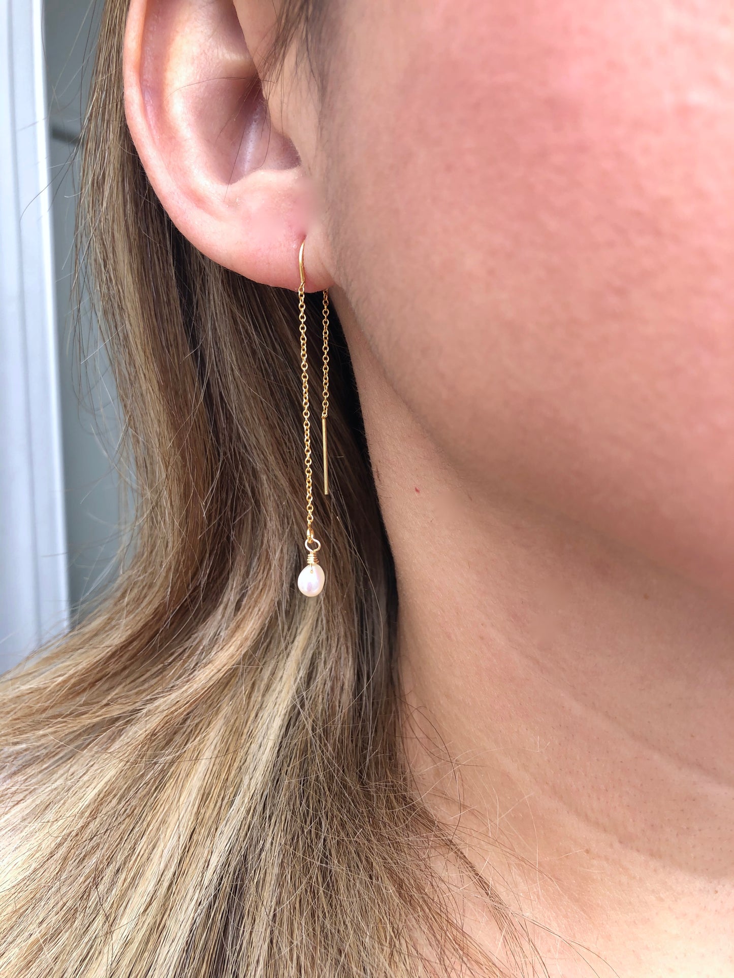 Pearl Threader Earrings- June Birthstone