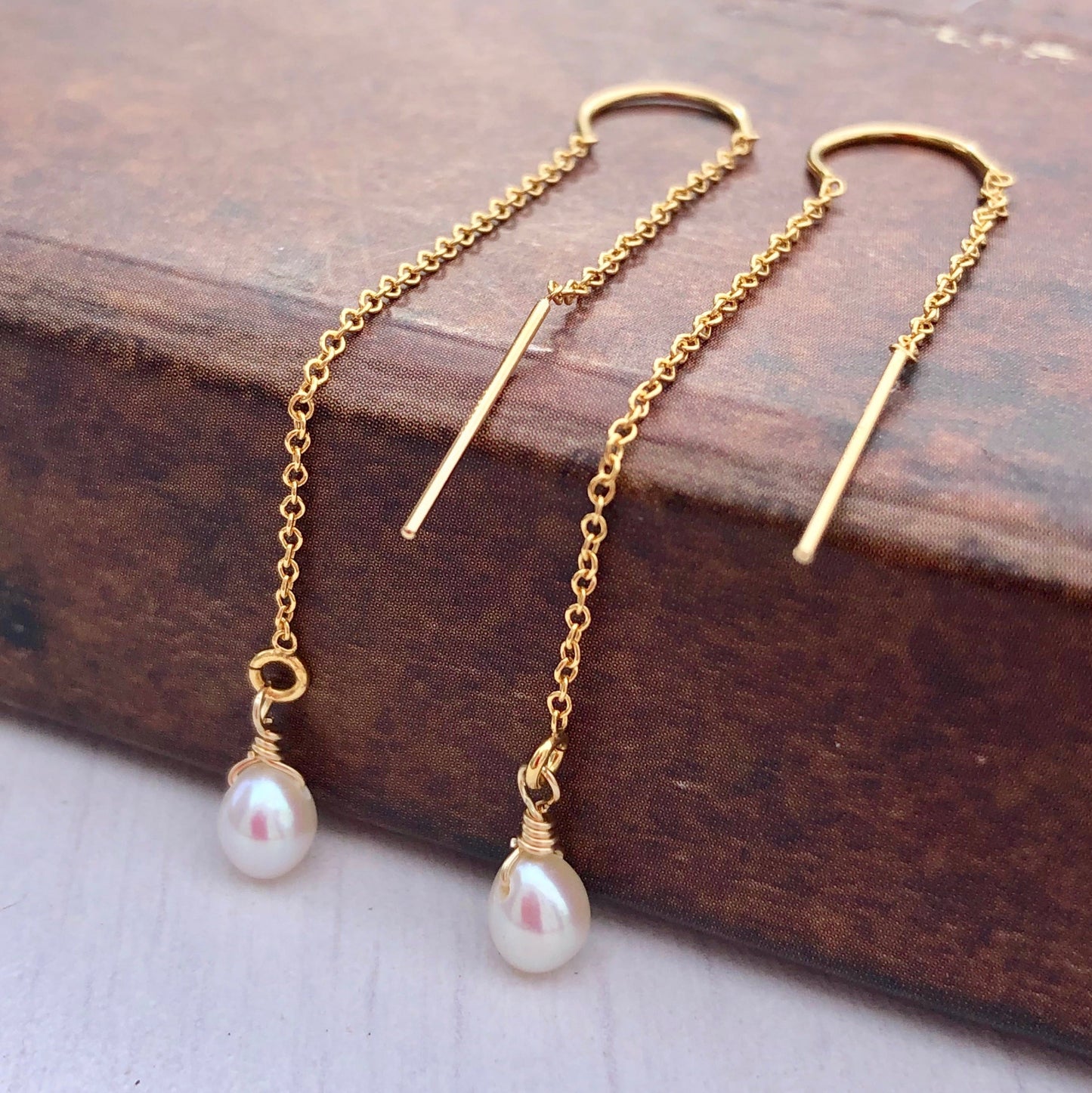 Pearl Threader Earrings- June Birthstone