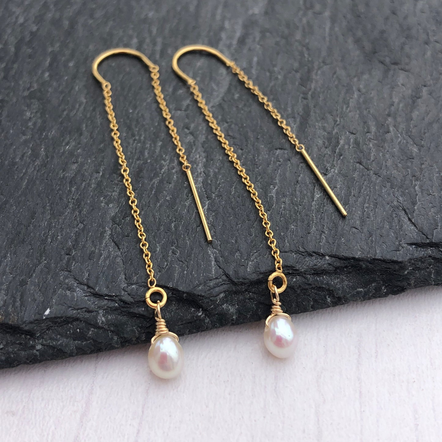 Pearl Threader Earrings- June Birthstone