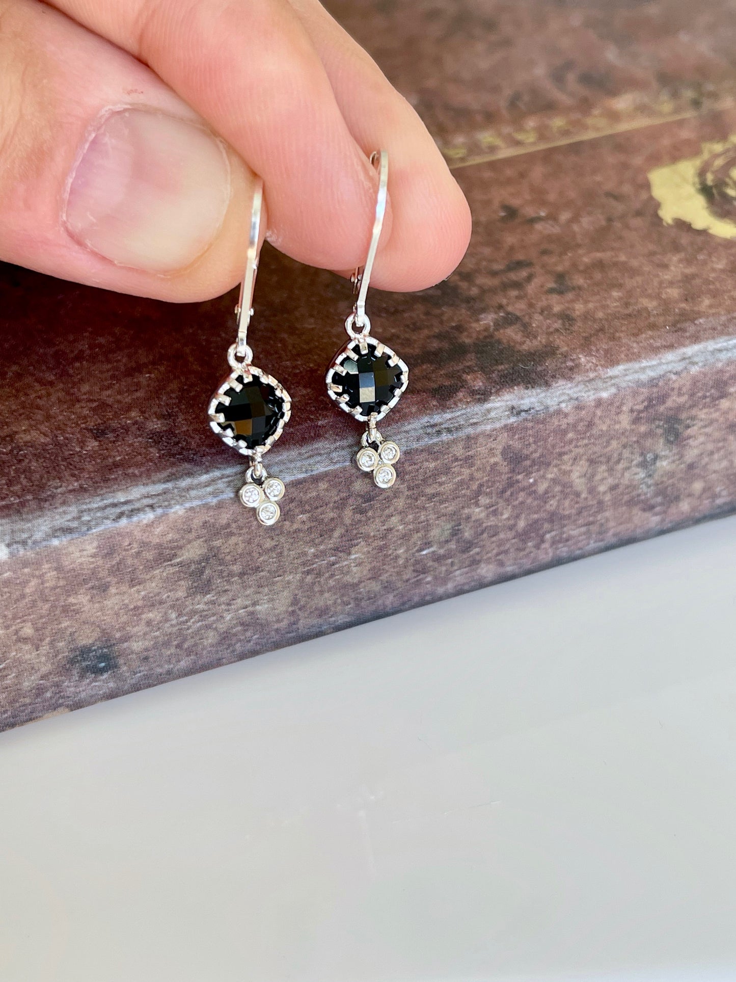 Black Onyx Earrings, Tiny Shiny Black Diamond Shape Earrings, Small Dangle Drops Gold or Silver, Elegant Minimalist Earrings, Gift for her