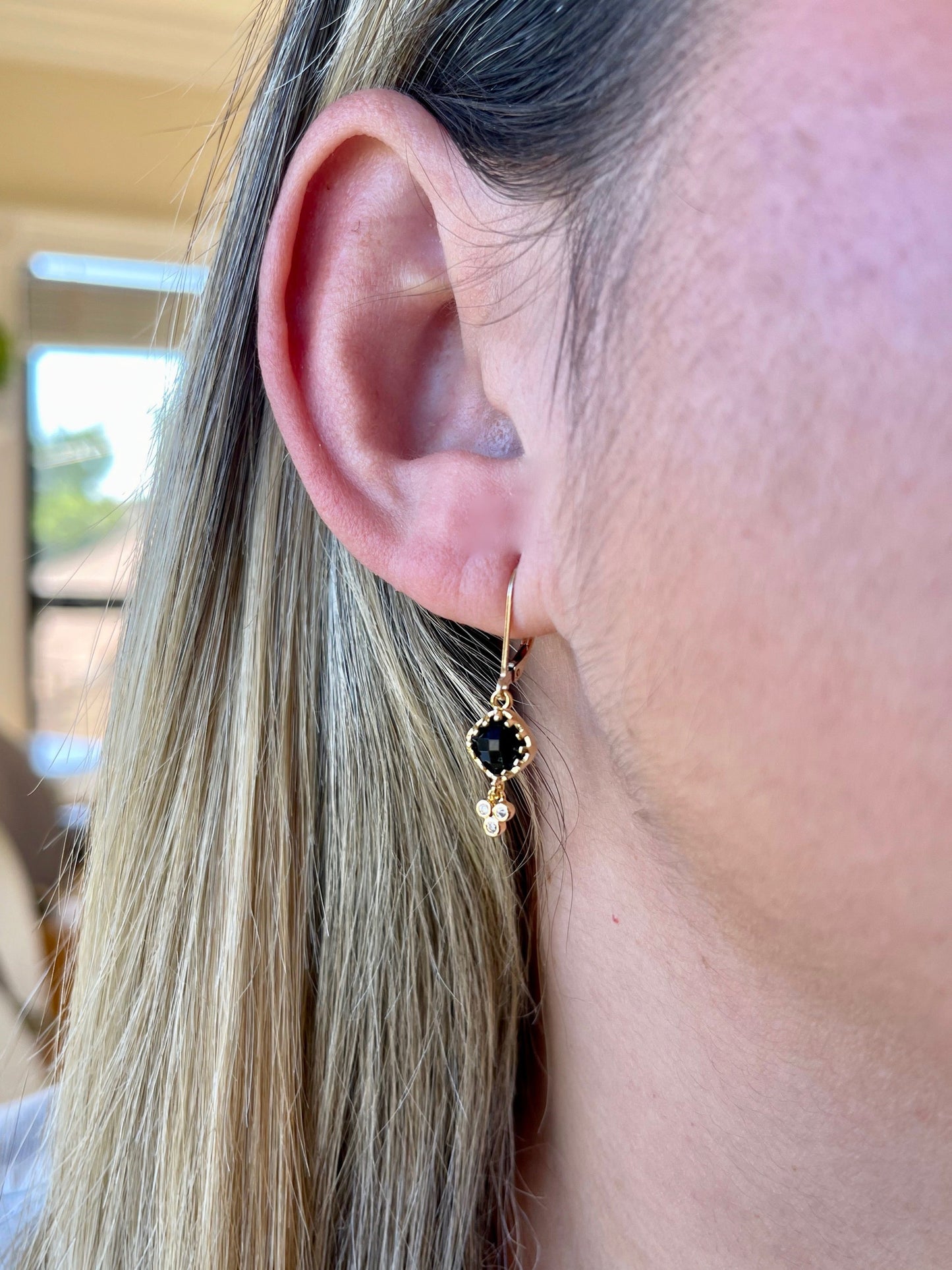 Black Onyx Earrings, Tiny Shiny Black Diamond Shape Earrings, Small Dangle Drops Gold or Silver, Elegant Minimalist Earrings, Gift for her