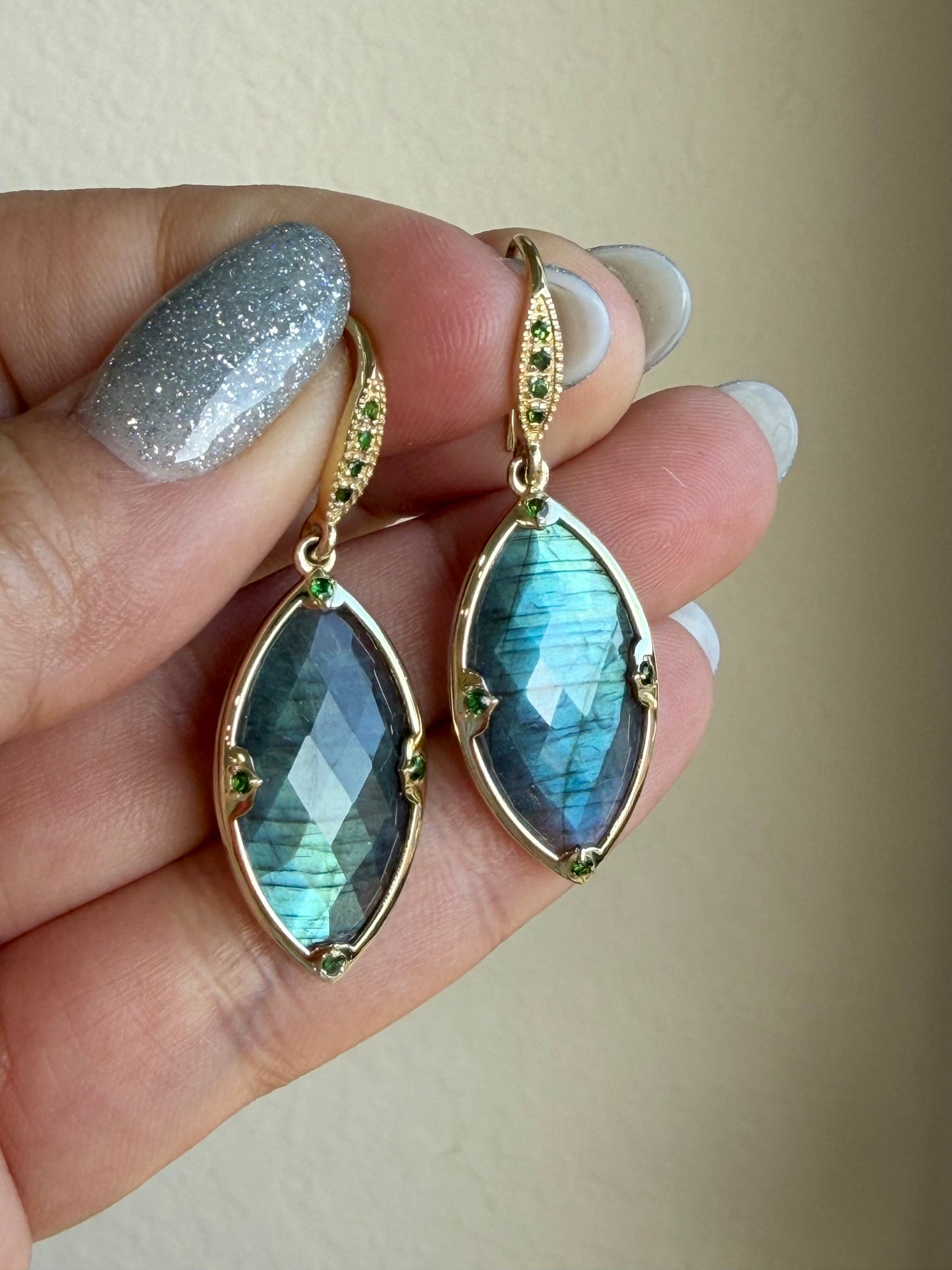 Labradorite and Indicolite Earrings- Gold Filled