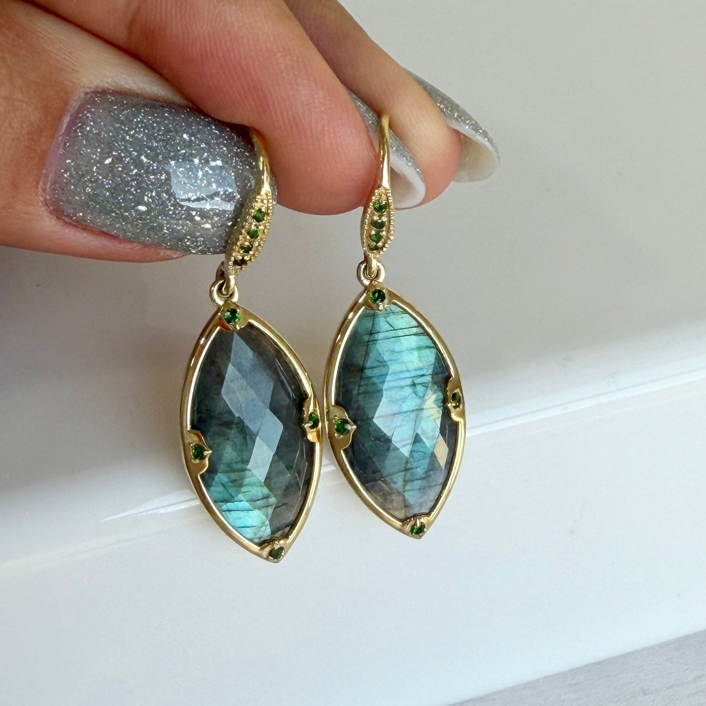 Labradorite and Indicolite Earrings- Gold Filled