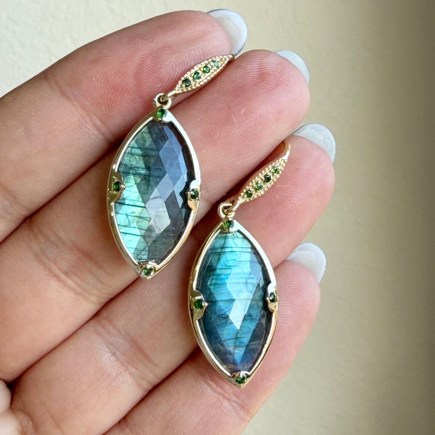 Labradorite and Indicolite Earrings- Gold Filled