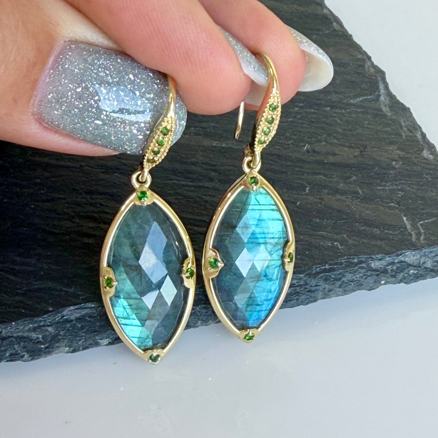 Labradorite and Indicolite Earrings- Gold Filled