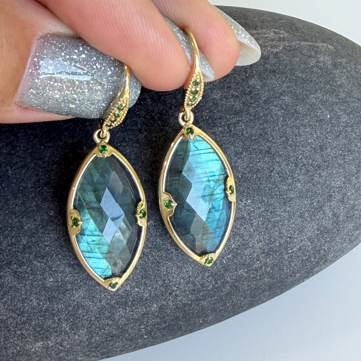 Labradorite and Indicolite Earrings- Gold Filled