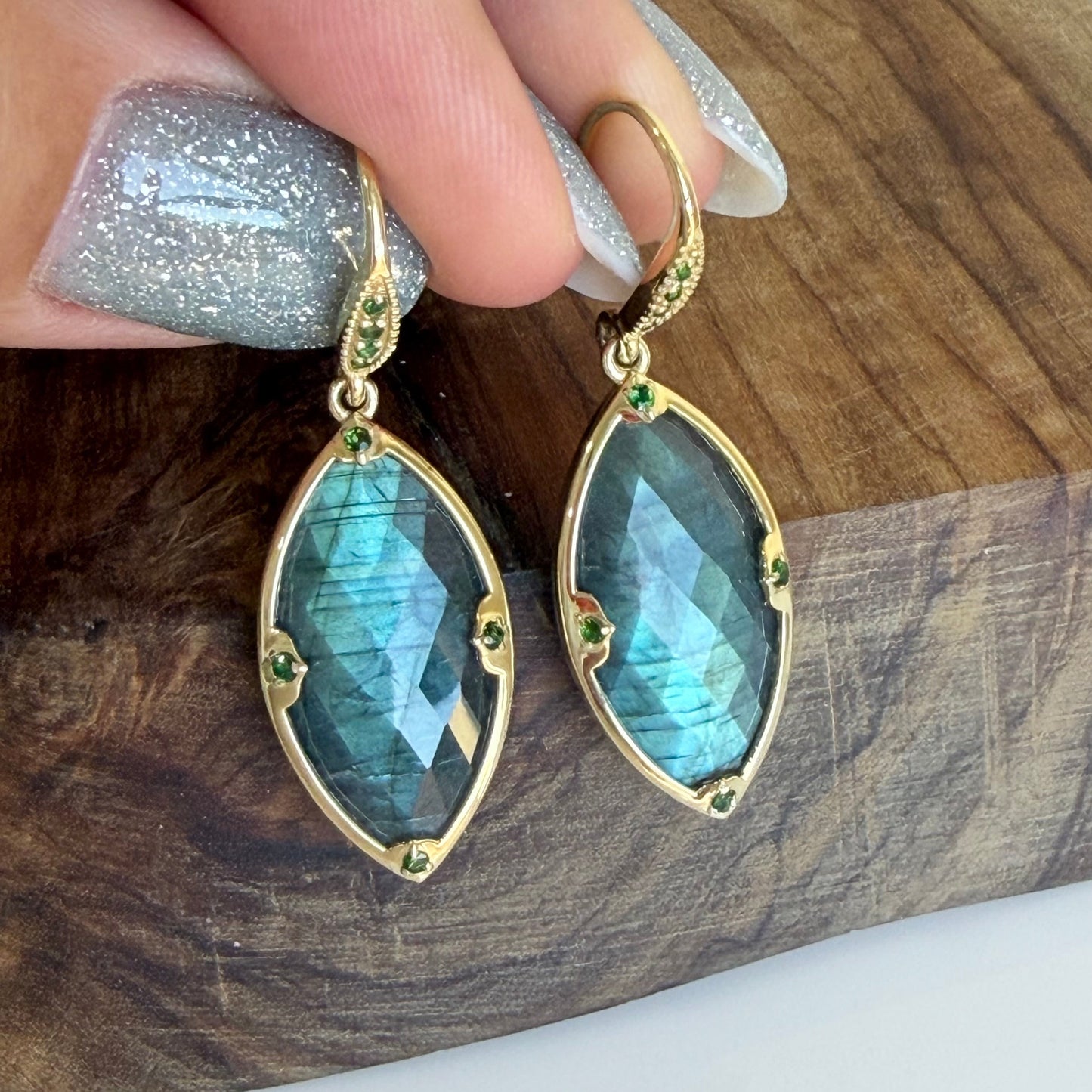 Labradorite and Indicolite Earrings- Gold Filled
