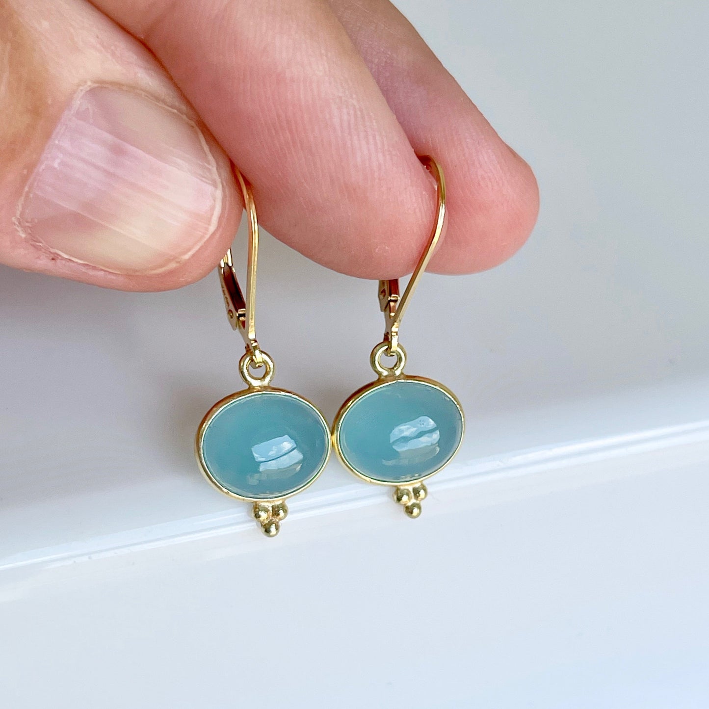 Aquamarine Oval Cabochon Earrings- March Birthstone