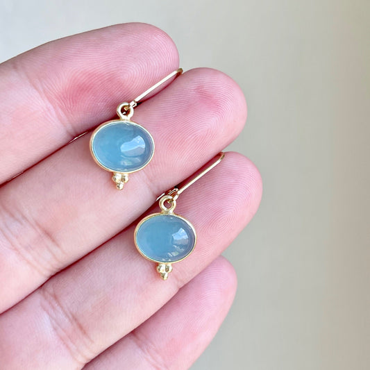 Aquamarine Earrings, March Birthstone, Milky Blue Aquamarine Smooth Oval Earrings in Gold or Silver, Elegant Statement Drops, Gift for her