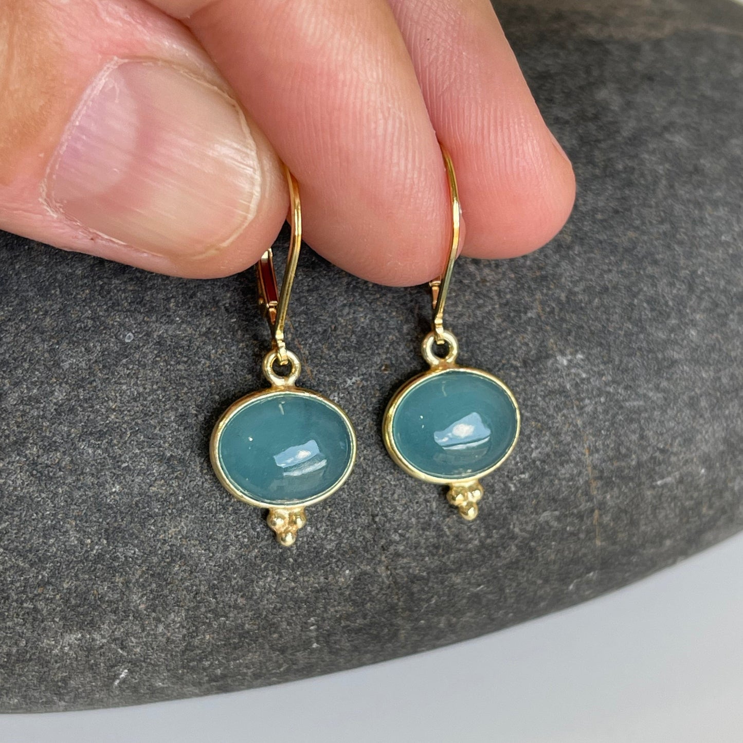 Aquamarine Oval Cabochon Earrings- March Birthstone