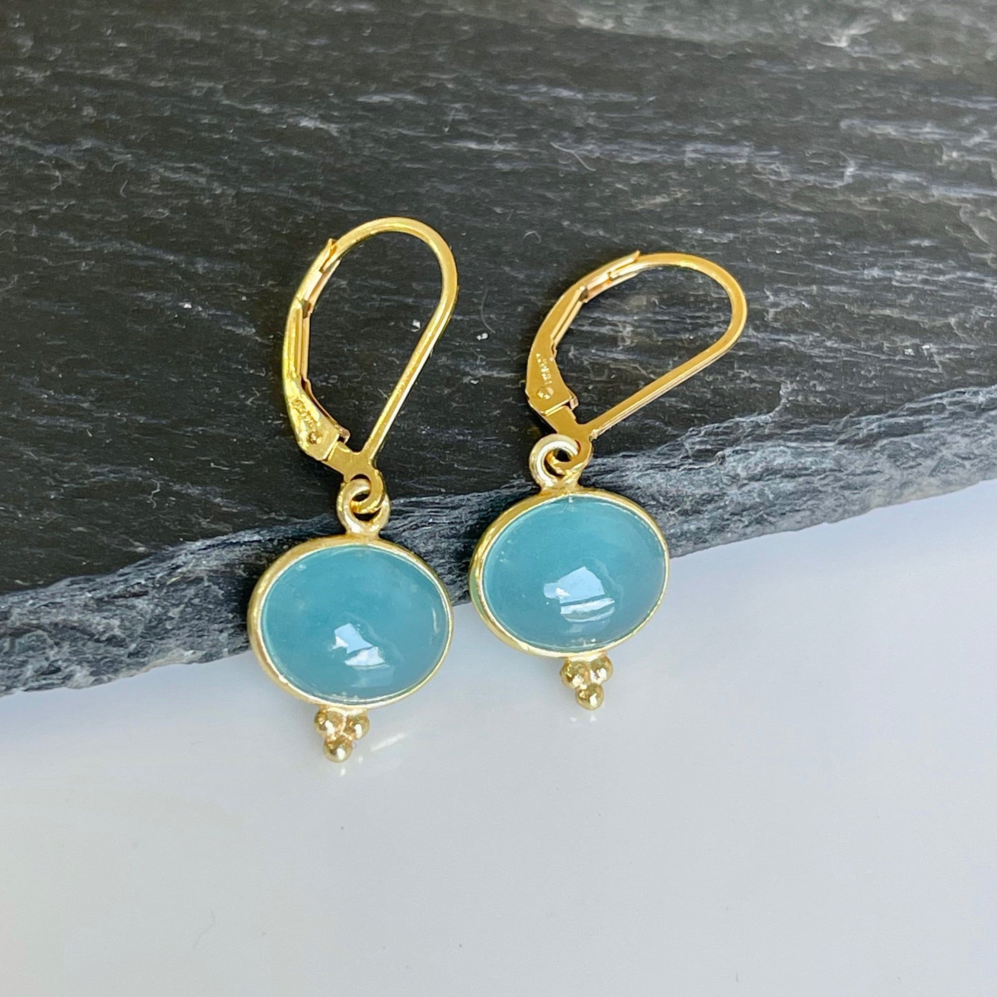 Aquamarine Oval Cabochon Earrings- March Birthstone