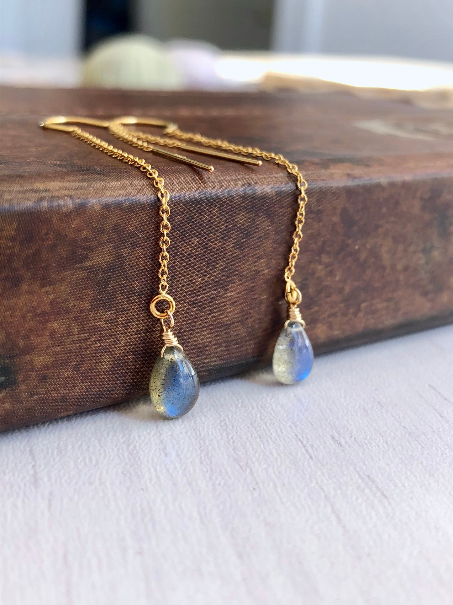 Labradorite Threader Pull Through Earrings