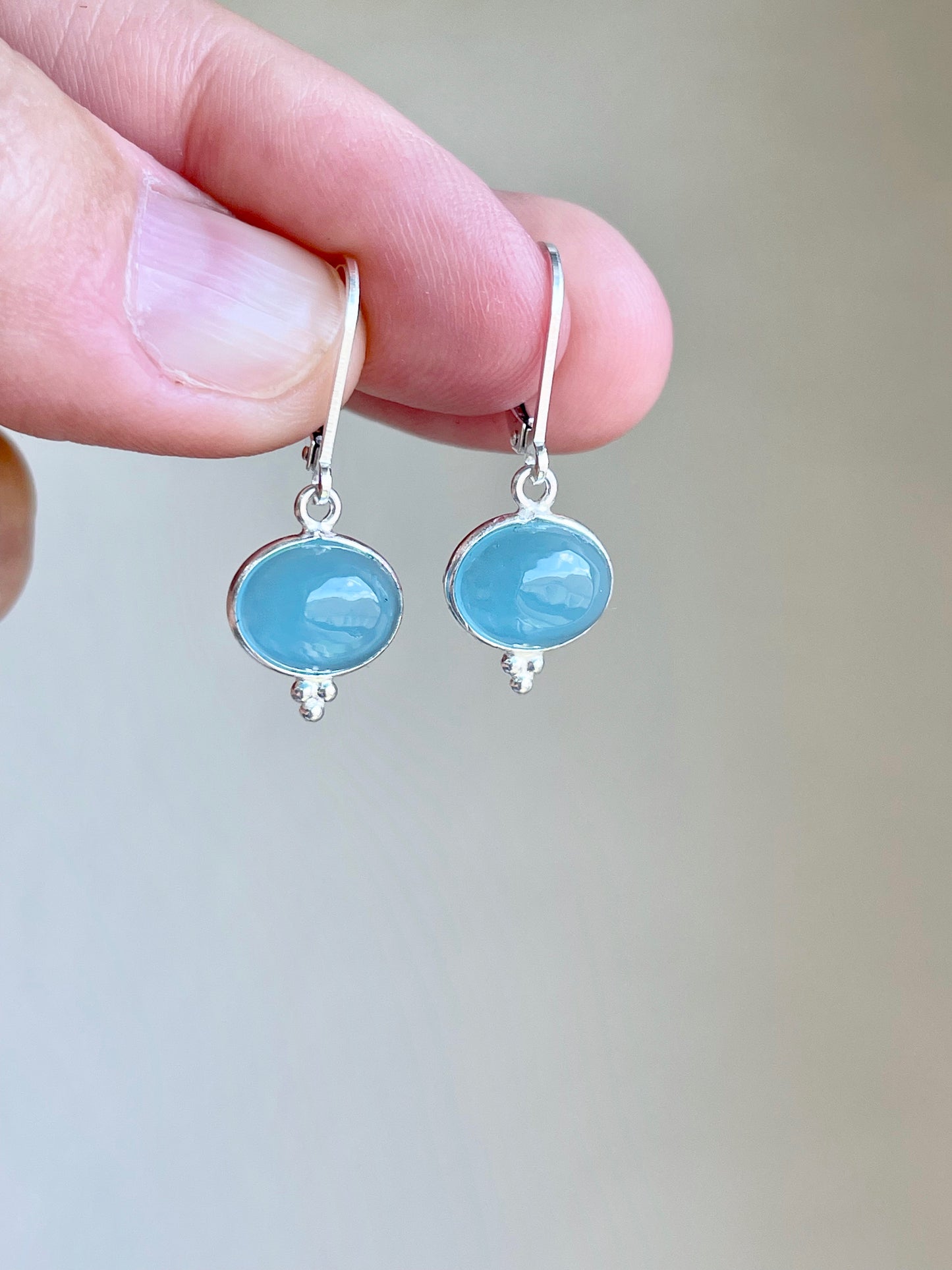 Aquamarine Oval Cabochon Earrings- March Birthstone