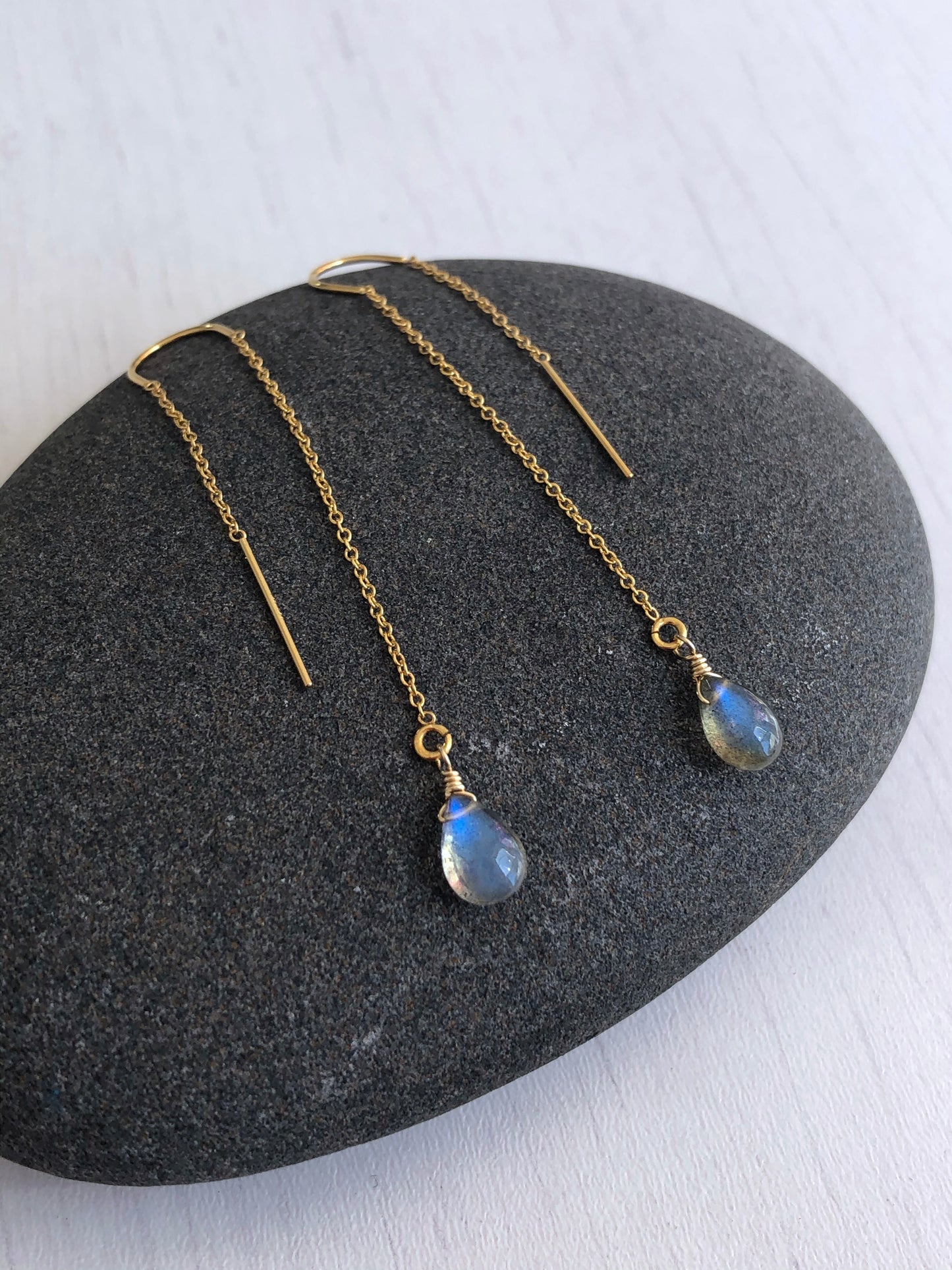 Labradorite Threader Pull Through Earrings