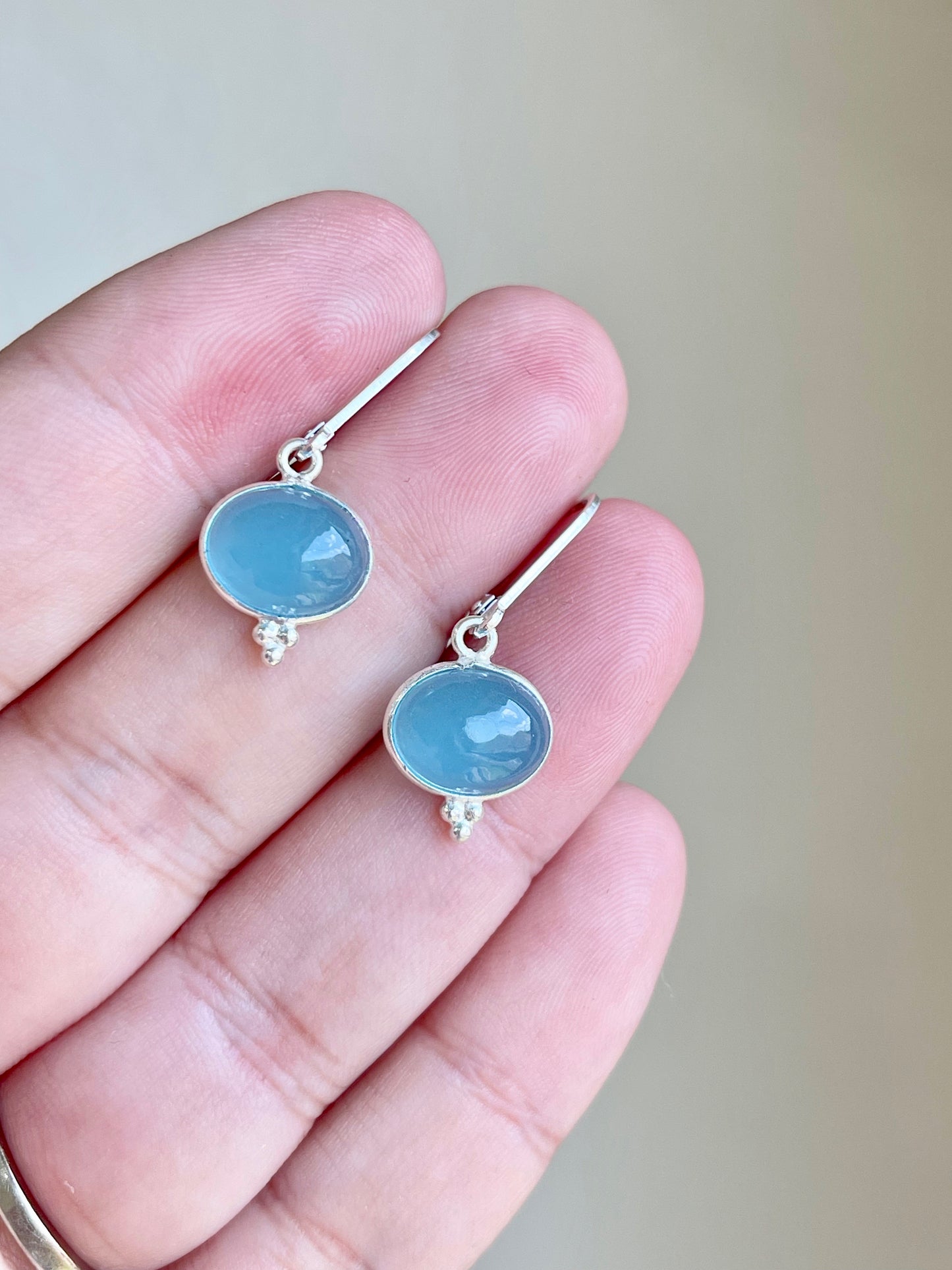 Aquamarine Oval Cabochon Earrings- March Birthstone
