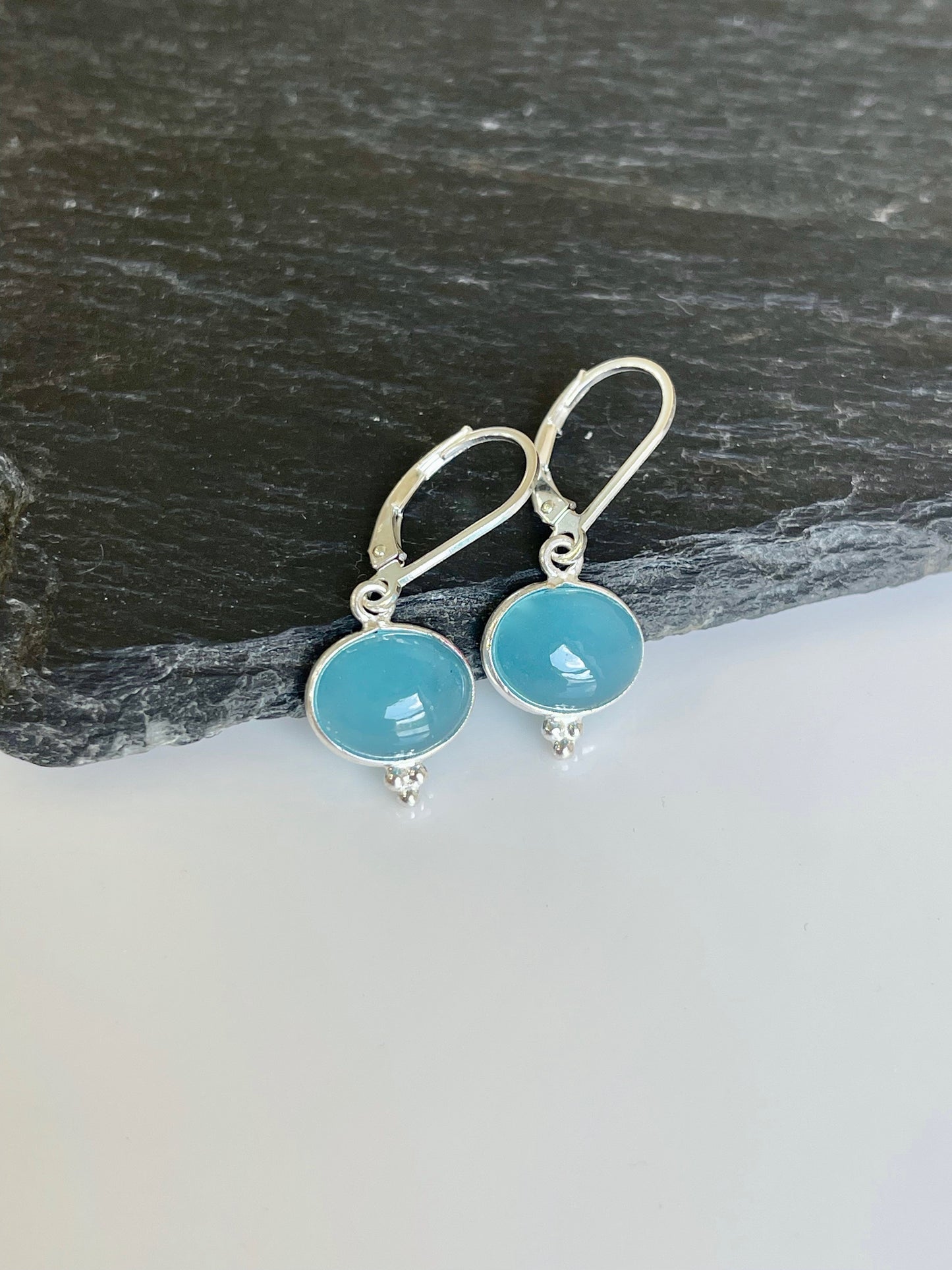 Aquamarine Oval Cabochon Earrings- March Birthstone