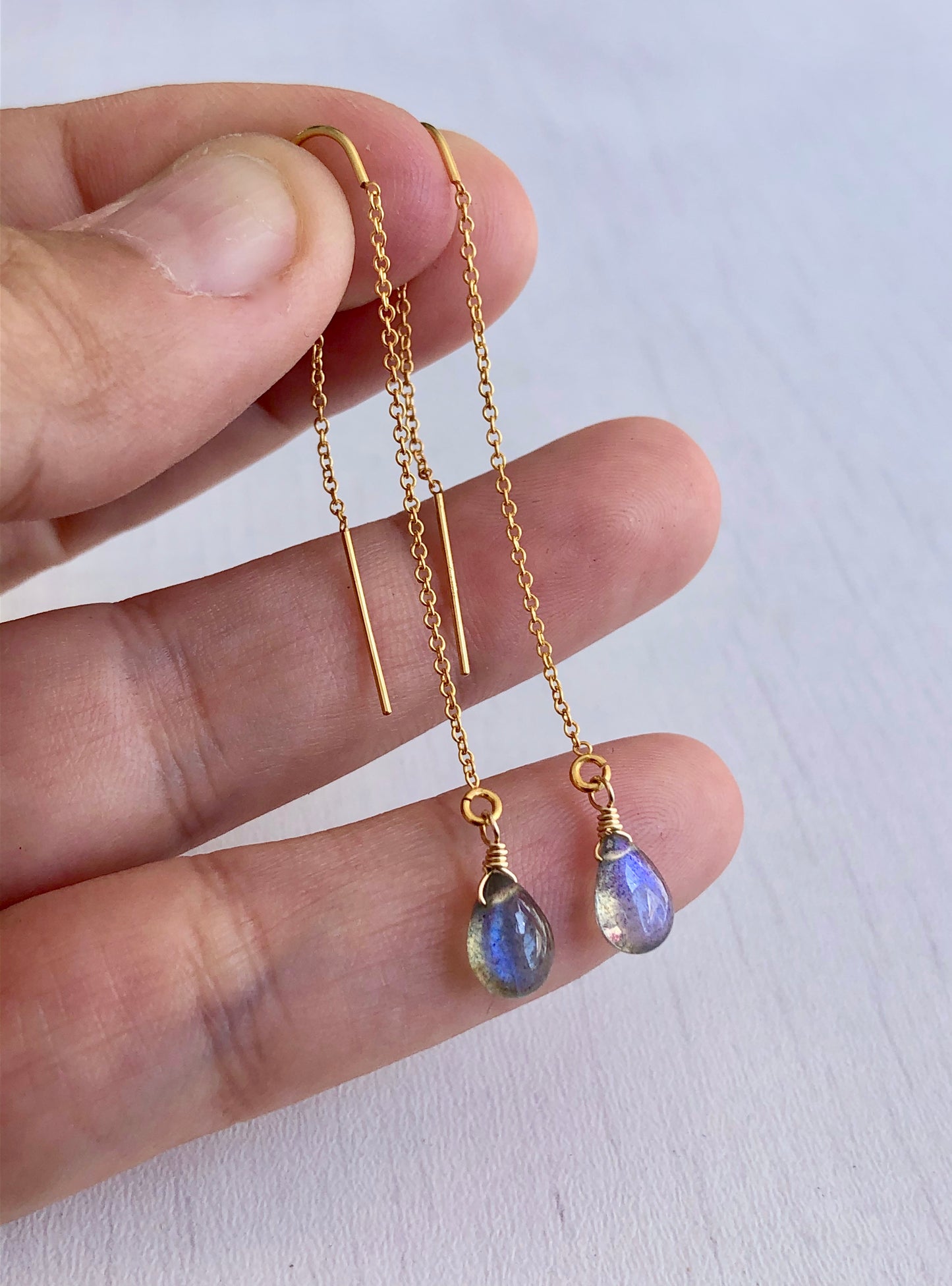 Labradorite Threader Pull Through Earrings