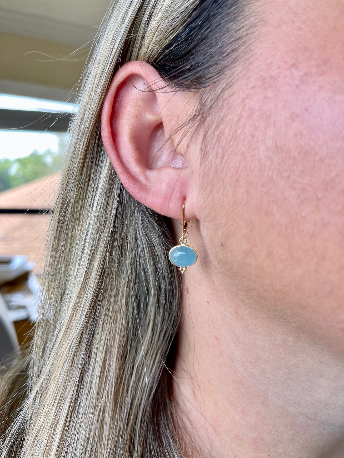 Aquamarine Oval Cabochon Earrings- March Birthstone