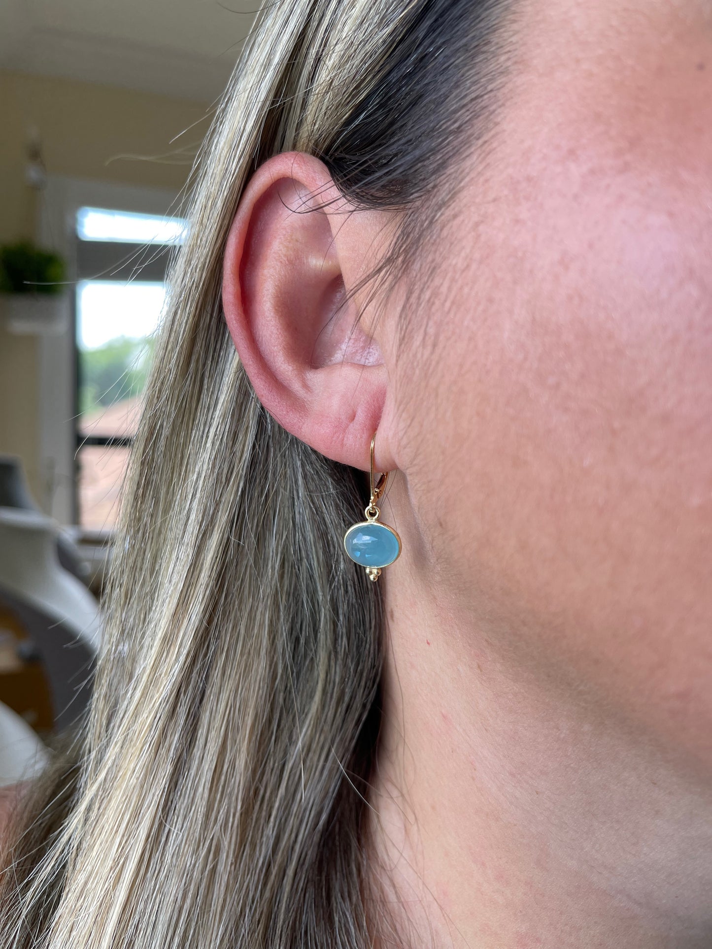 Aquamarine Oval Cabochon Earrings- March Birthstone