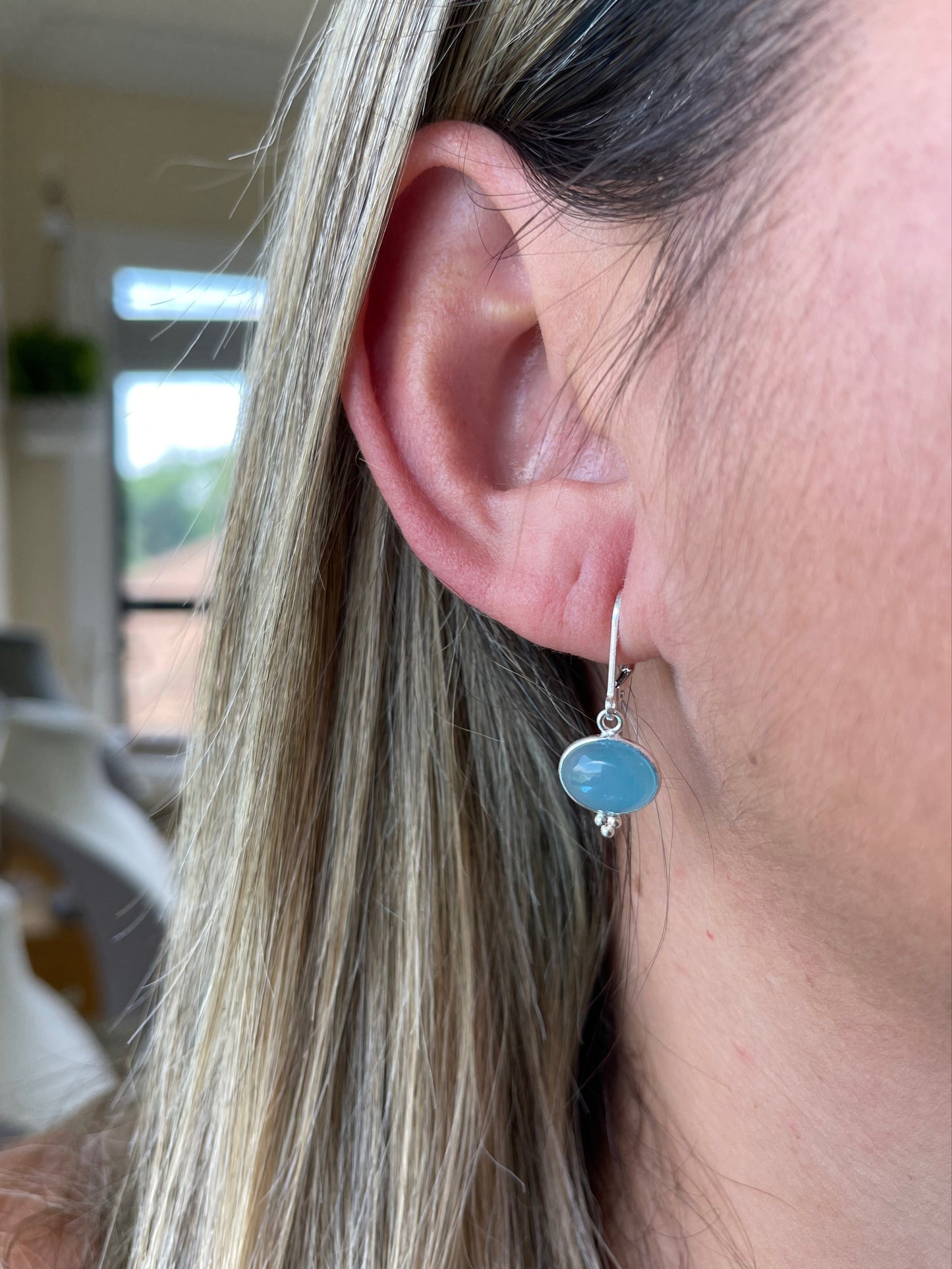 Aquamarine Oval Cabochon Earrings- March Birthstone