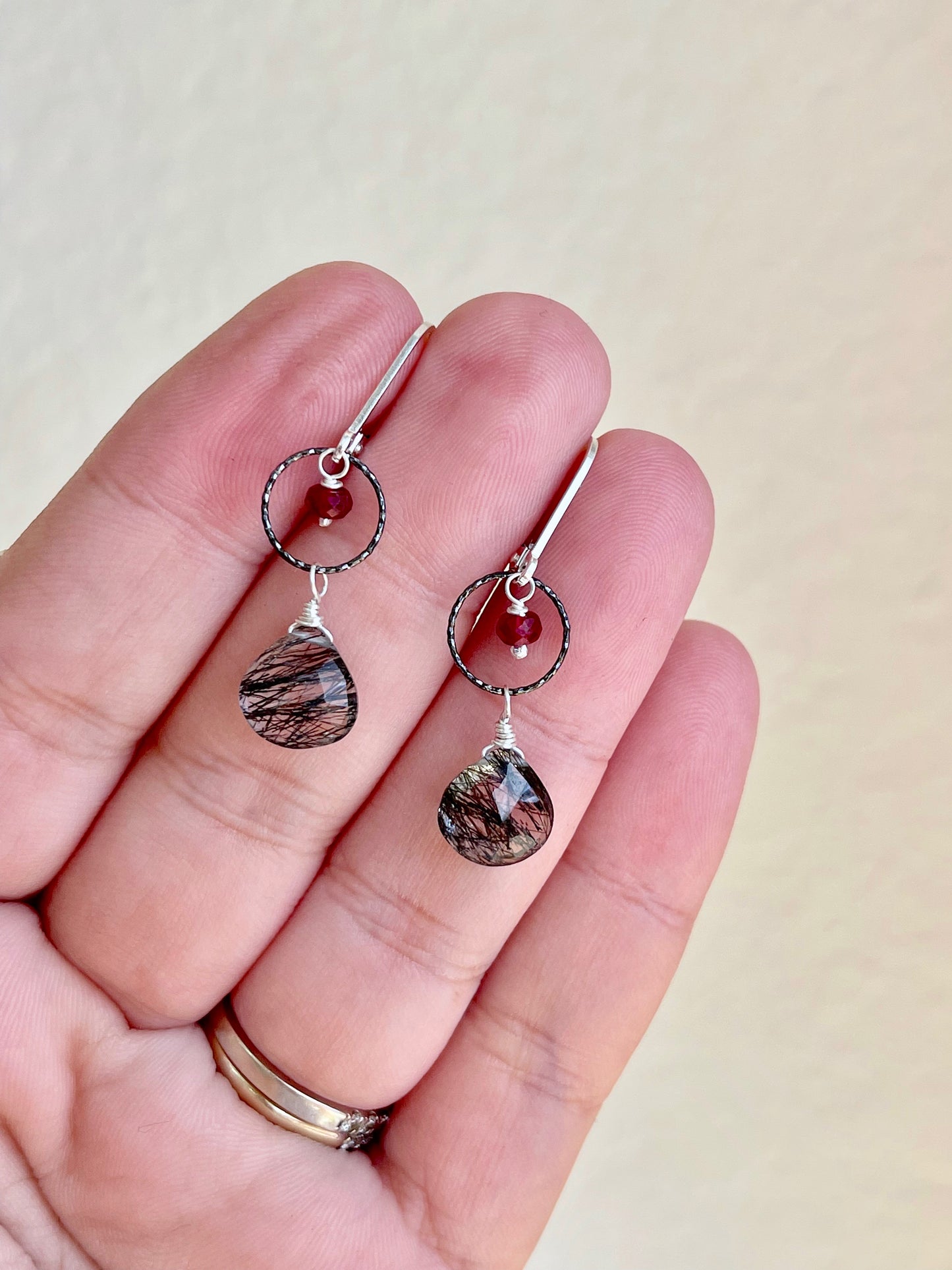 Rutilated Quartz and Ruby Earrings