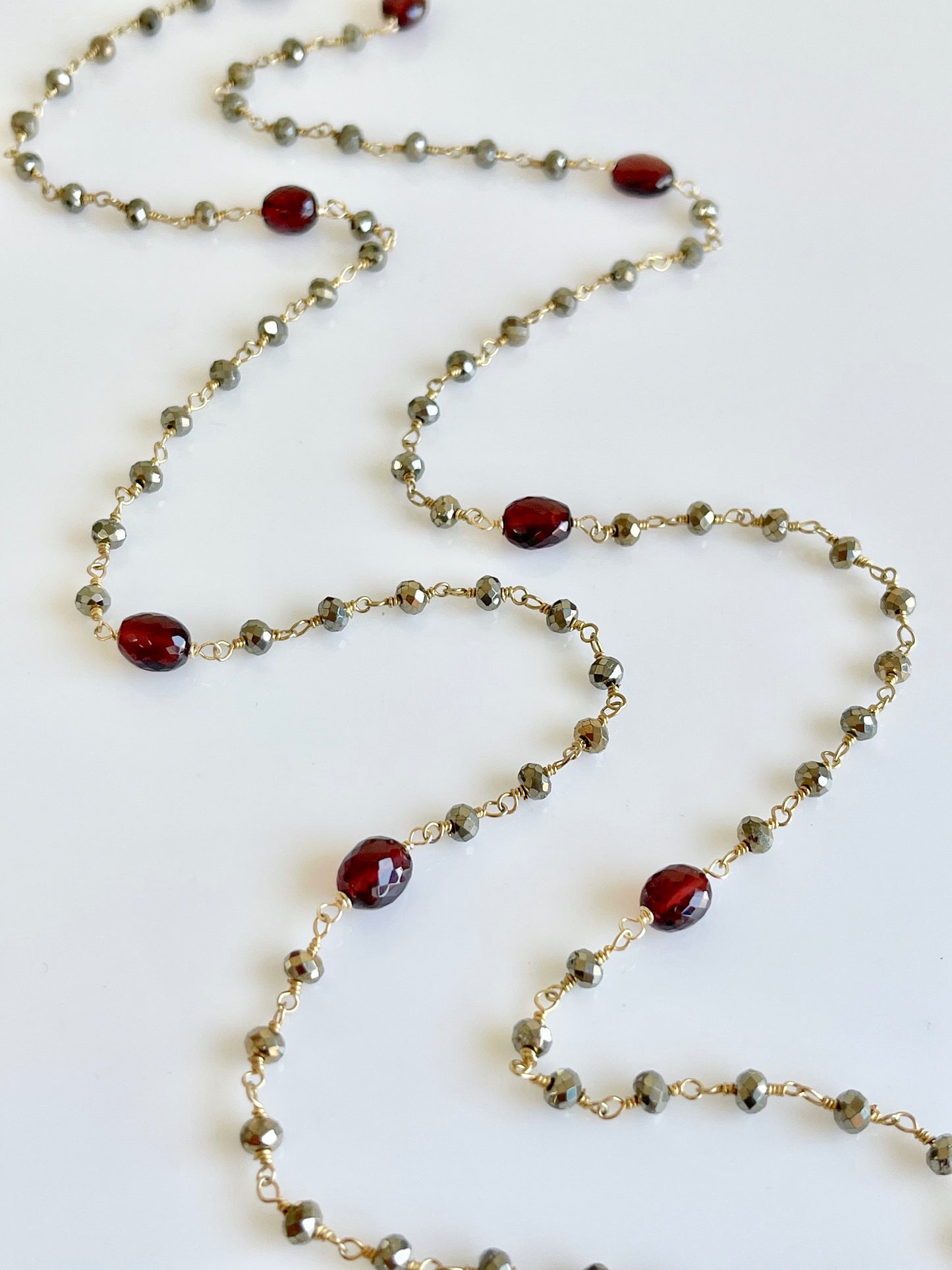 Garnet and Pyrite Long Beaded Necklace