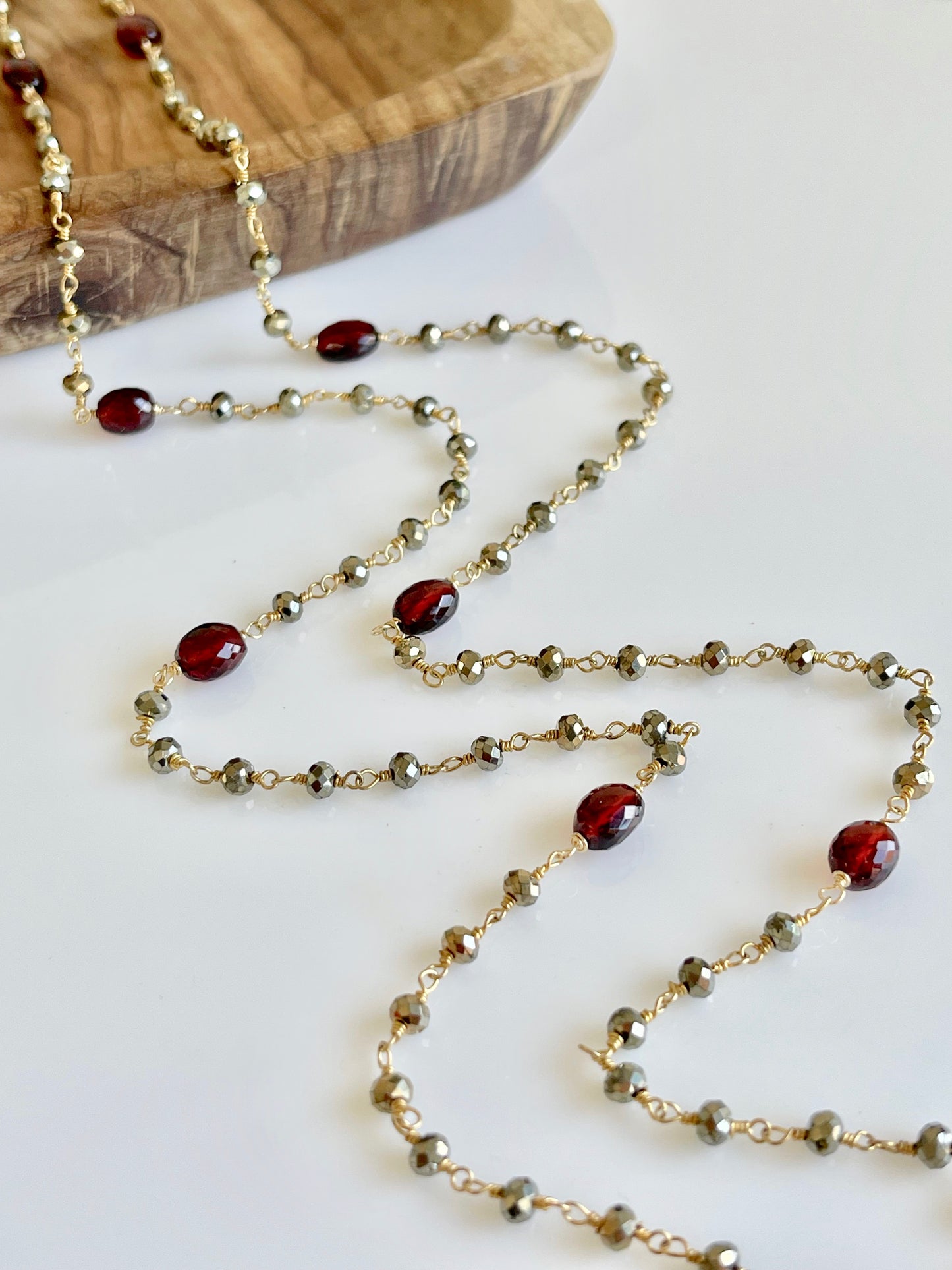 Garnet and Pyrite Long Beaded Necklace