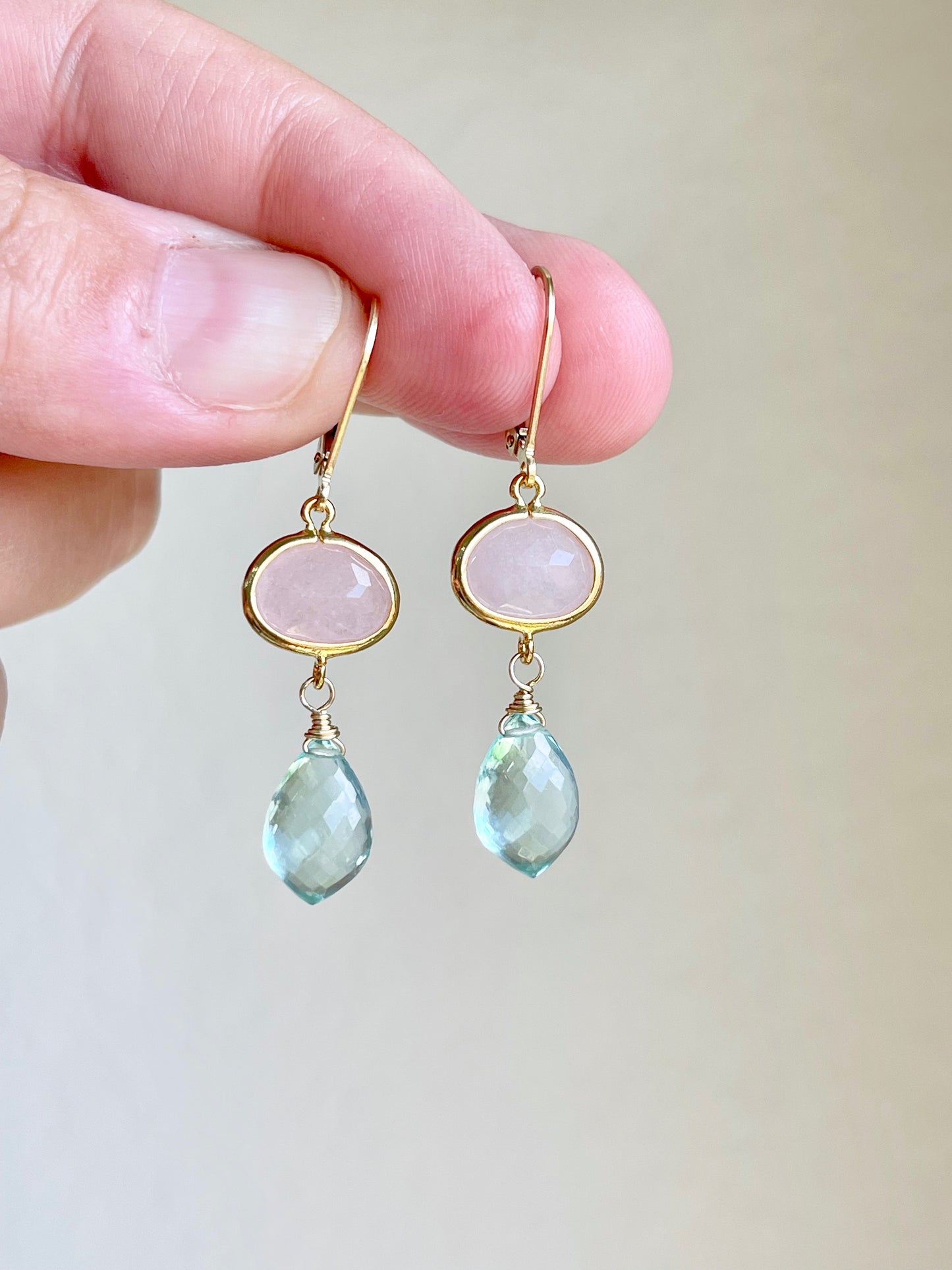 Rose Quartz and Green Amethyst Earrings