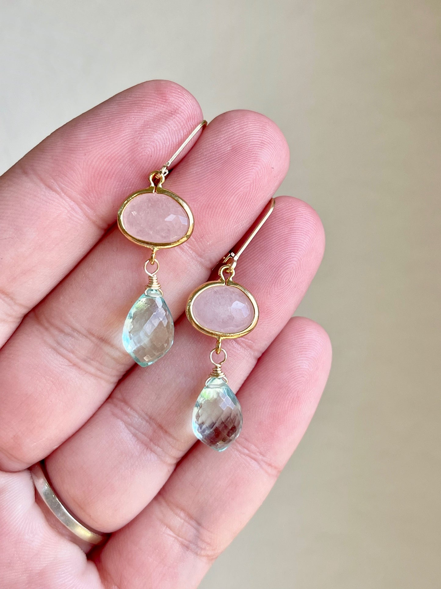 Rose Quartz and Green Amethyst Earrings