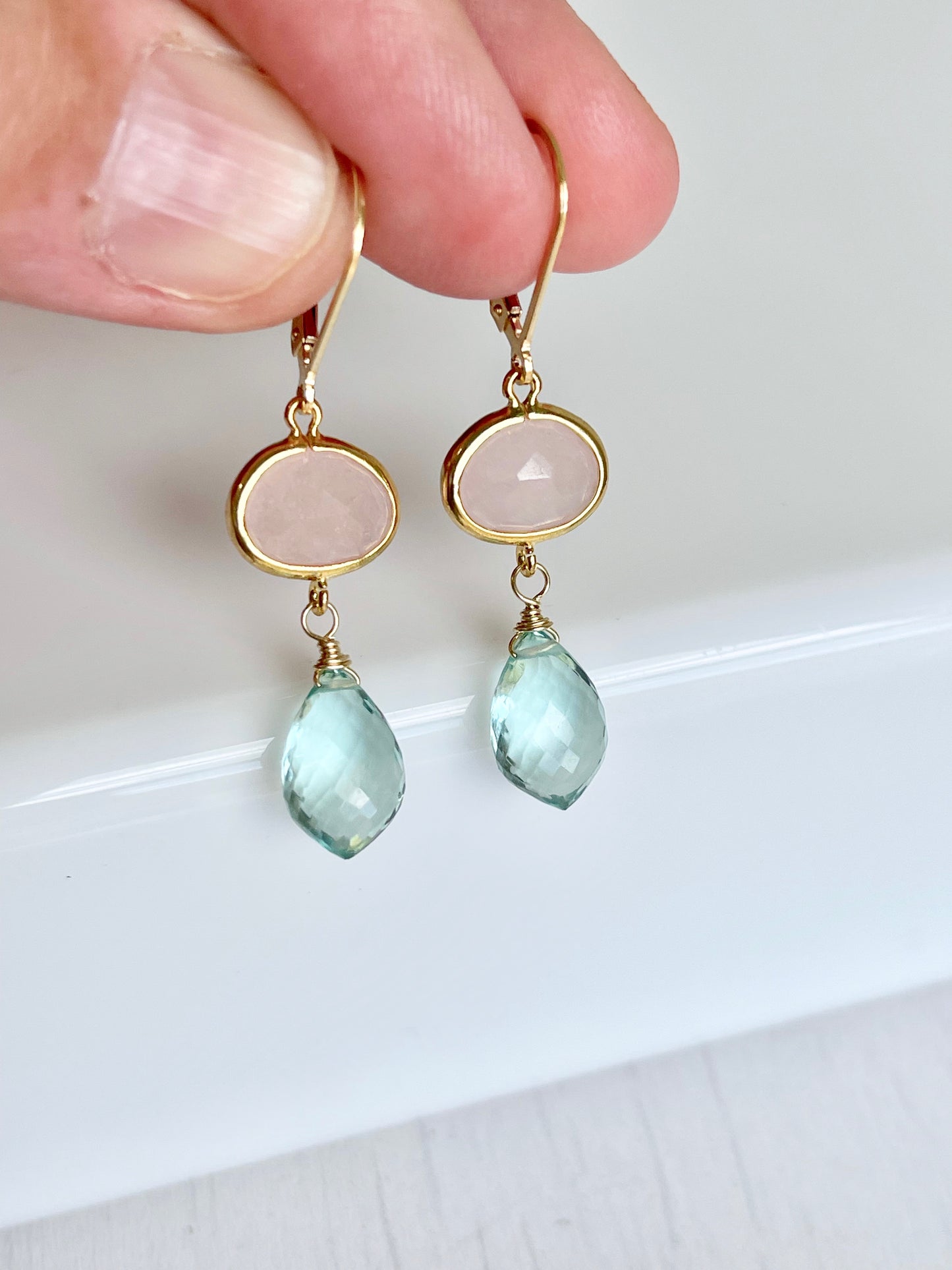 Rose Quartz and Green Amethyst Earrings