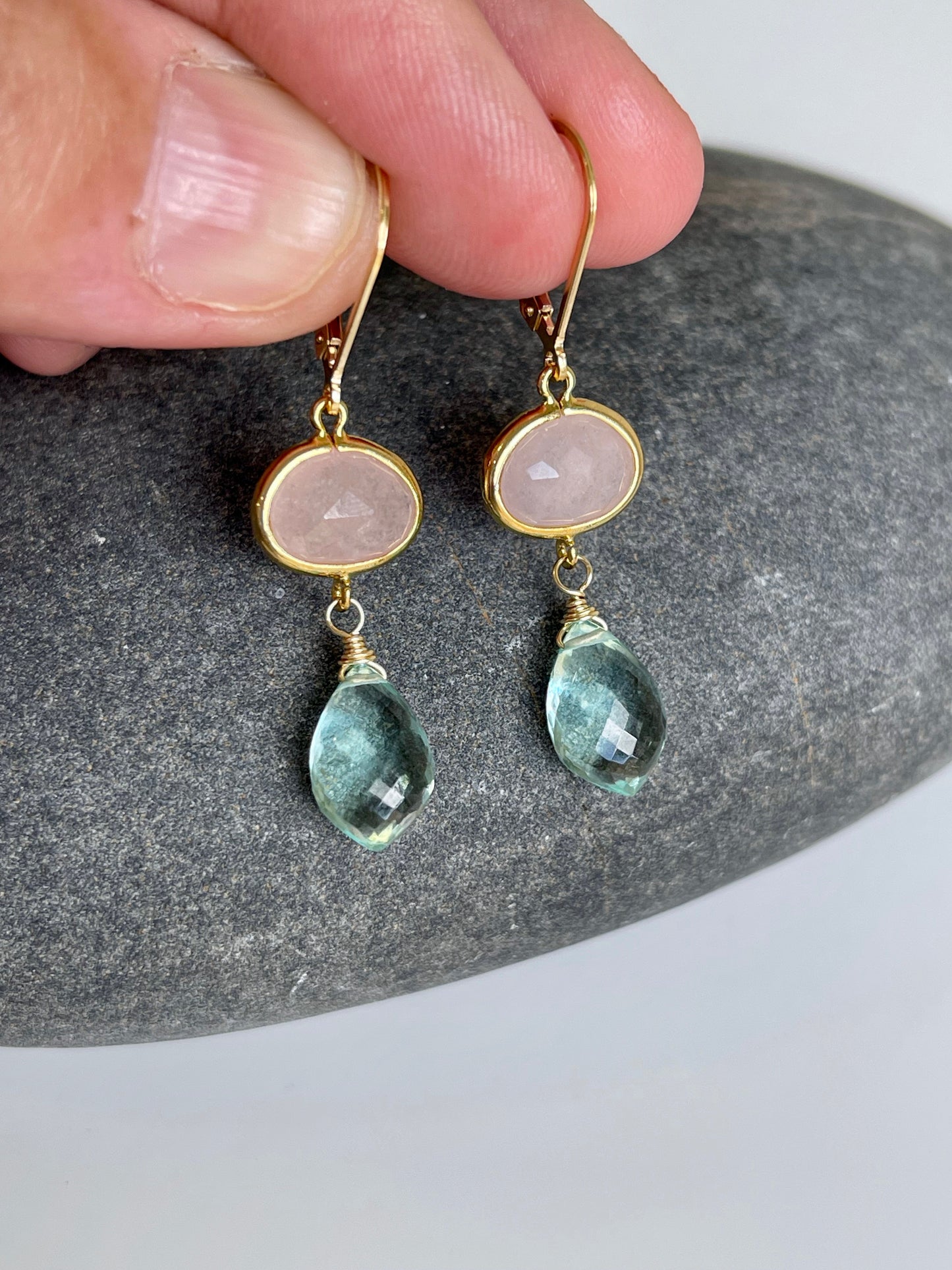 Rose Quartz and Green Amethyst Earrings