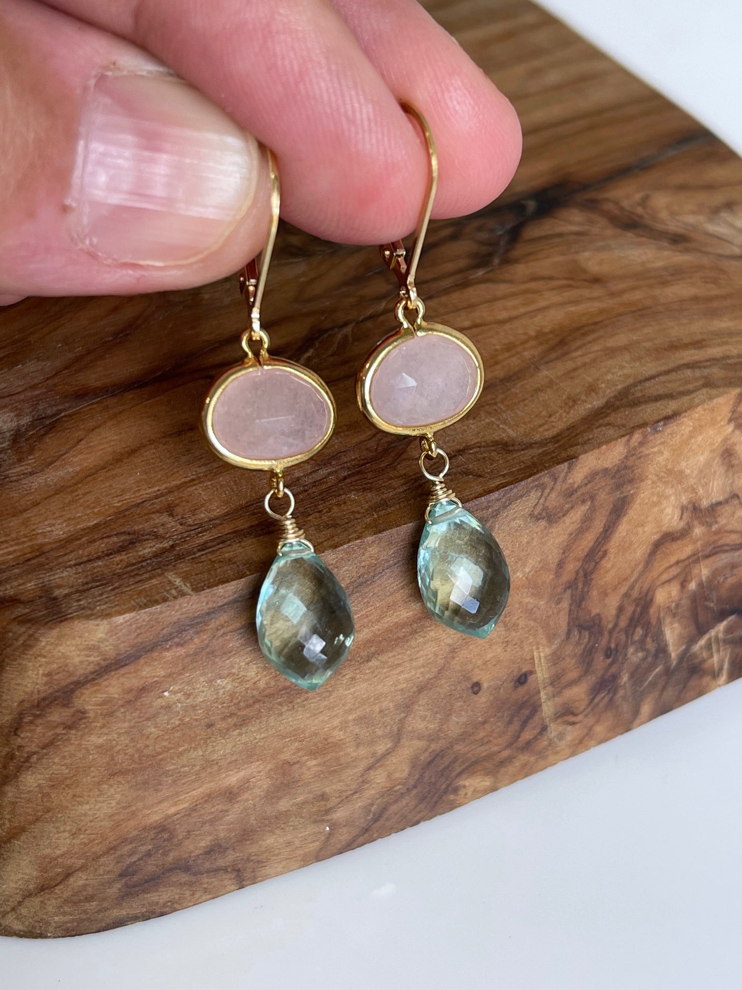 Rose Quartz and Green Amethyst Earrings