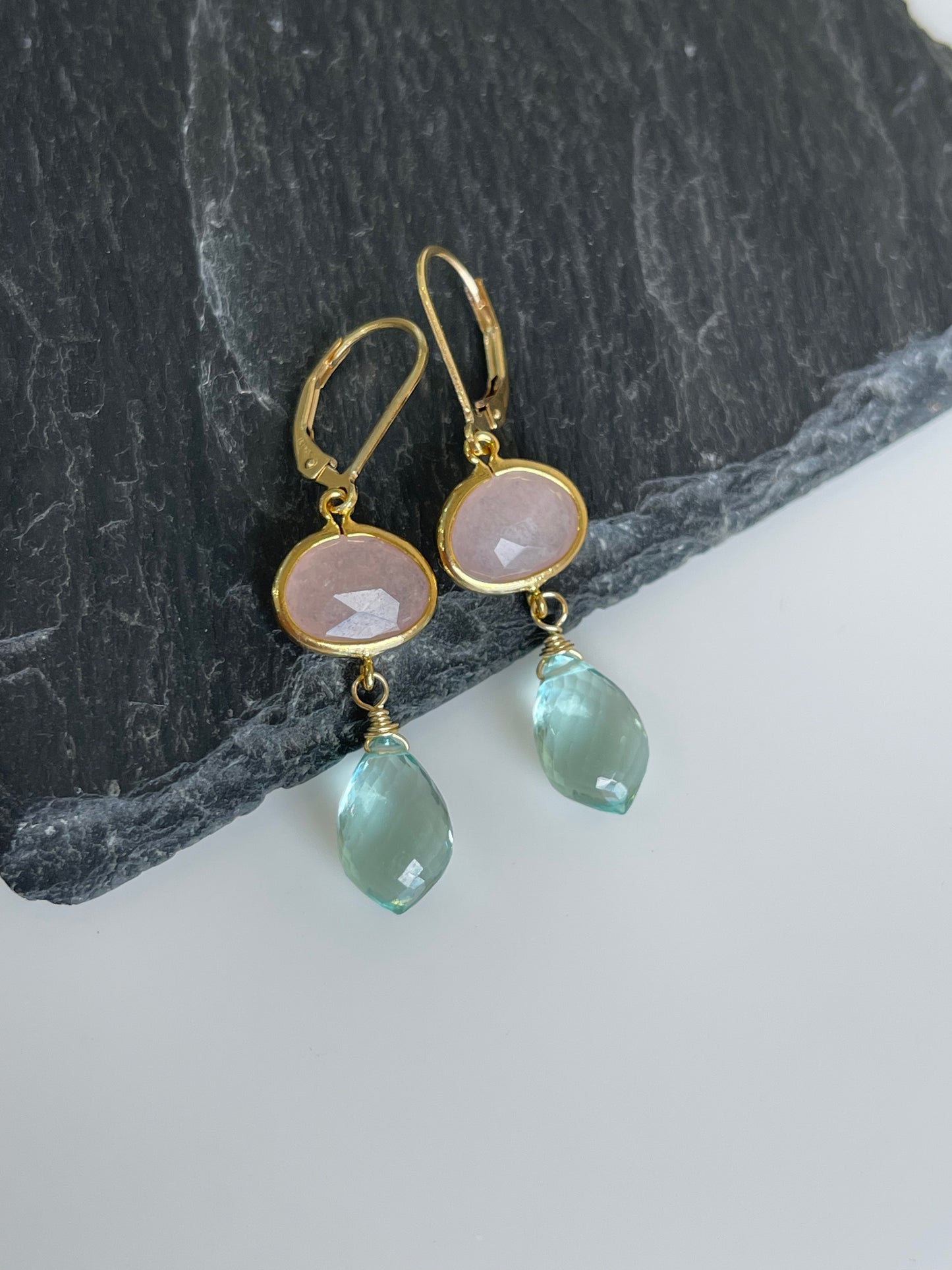 Rose Quartz and Green Amethyst Earrings