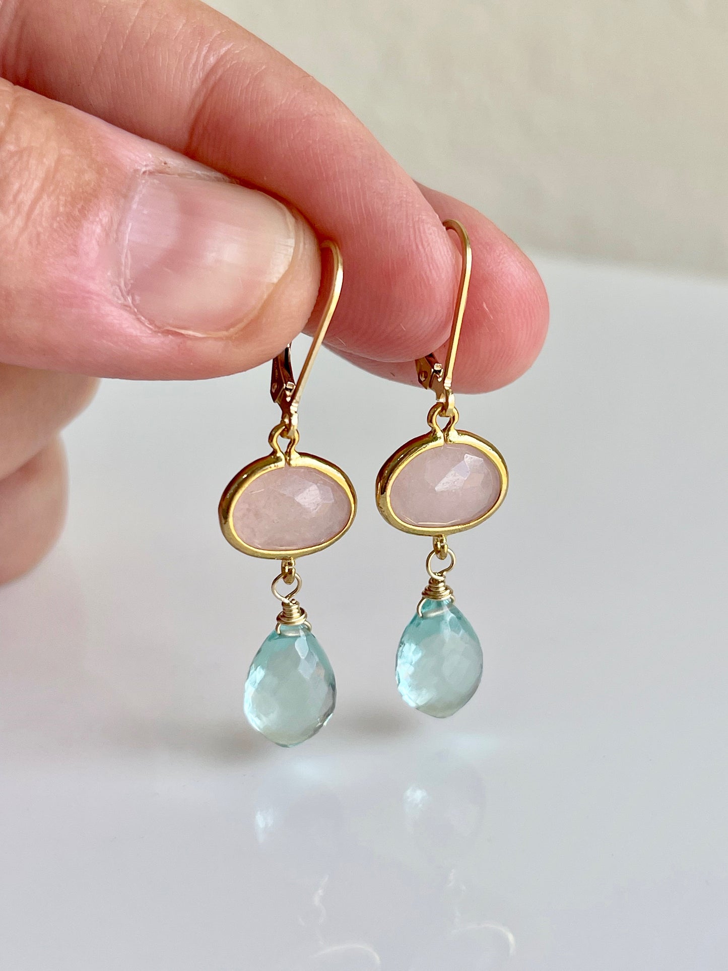 Rose Quartz and Green Amethyst Earrings