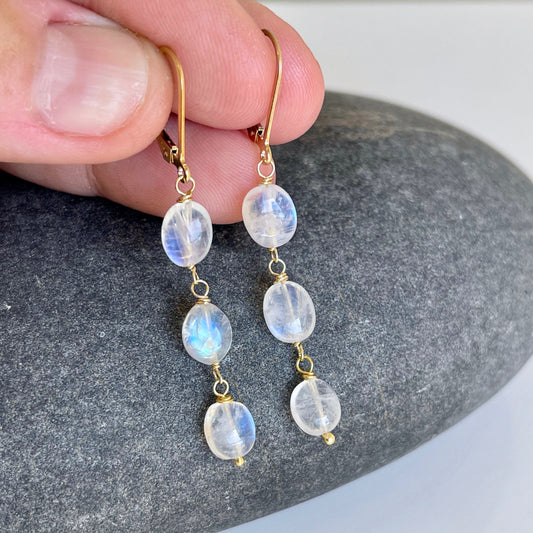 Rainbow Moonstone Oval Earrings- June Birthstone