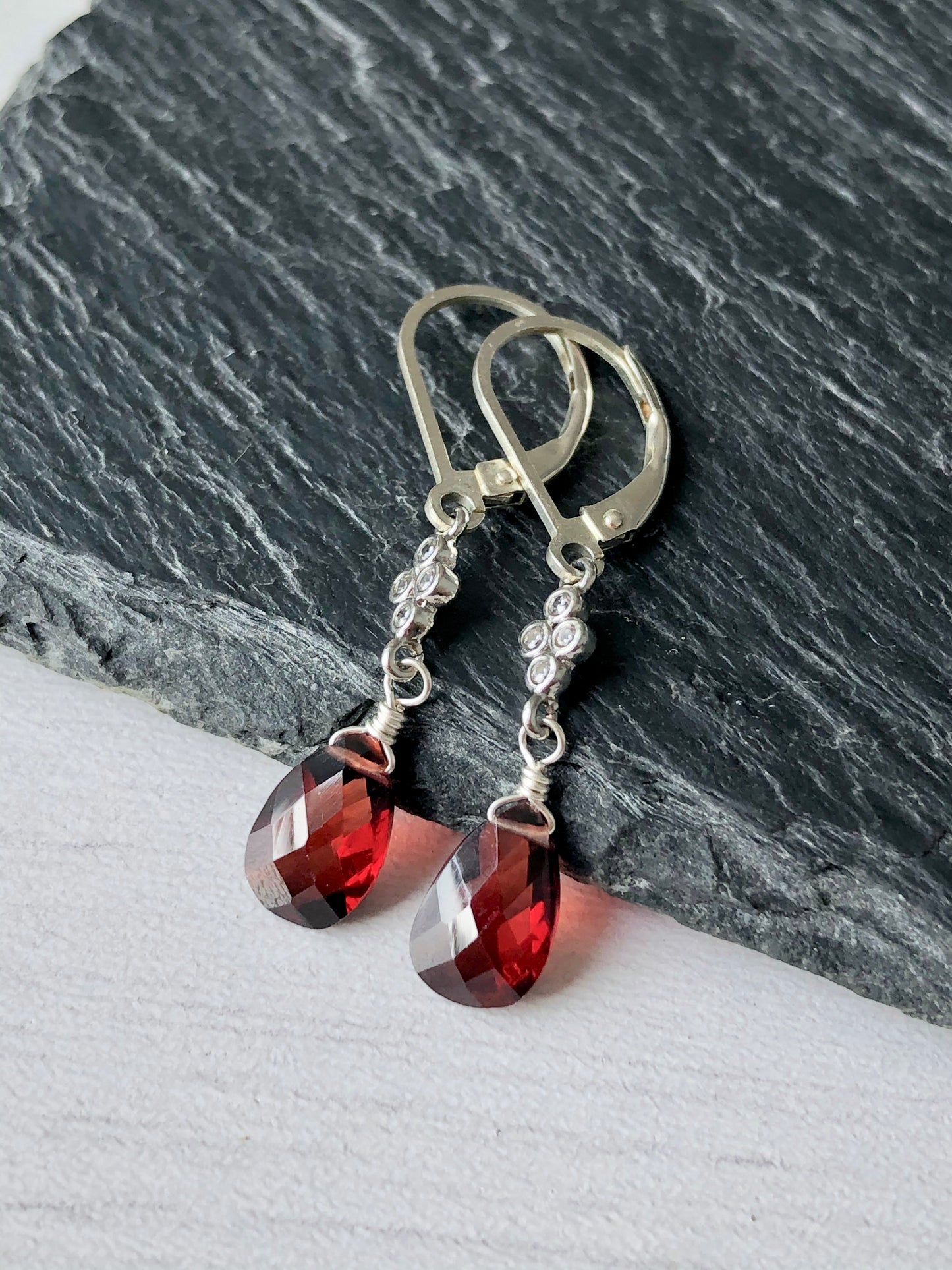 Garnet Teardrop Dangle Earrings