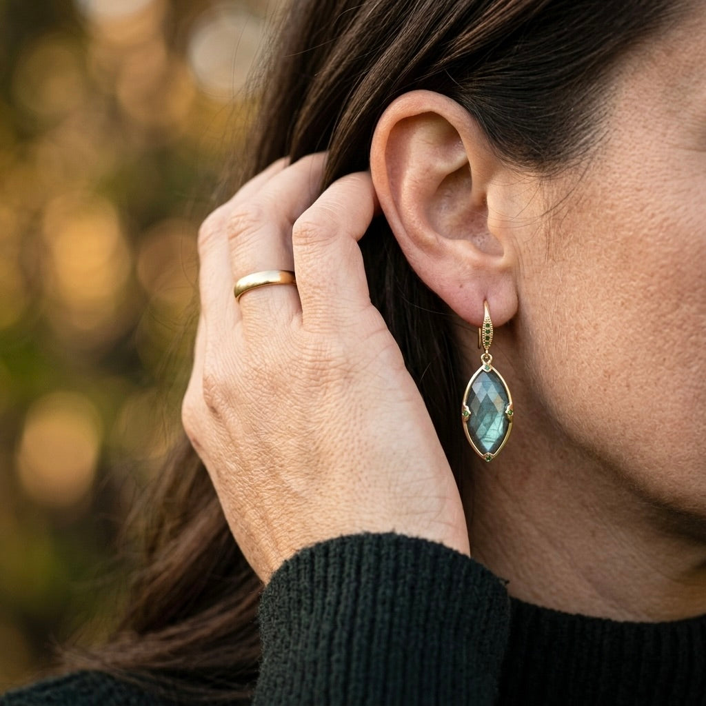 Labradorite and Indicolite Earrings- Gold Filled