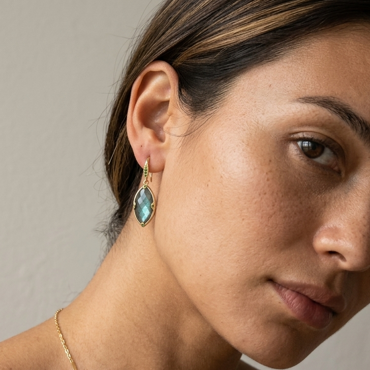 Labradorite and Indicolite Earrings- Gold Filled
