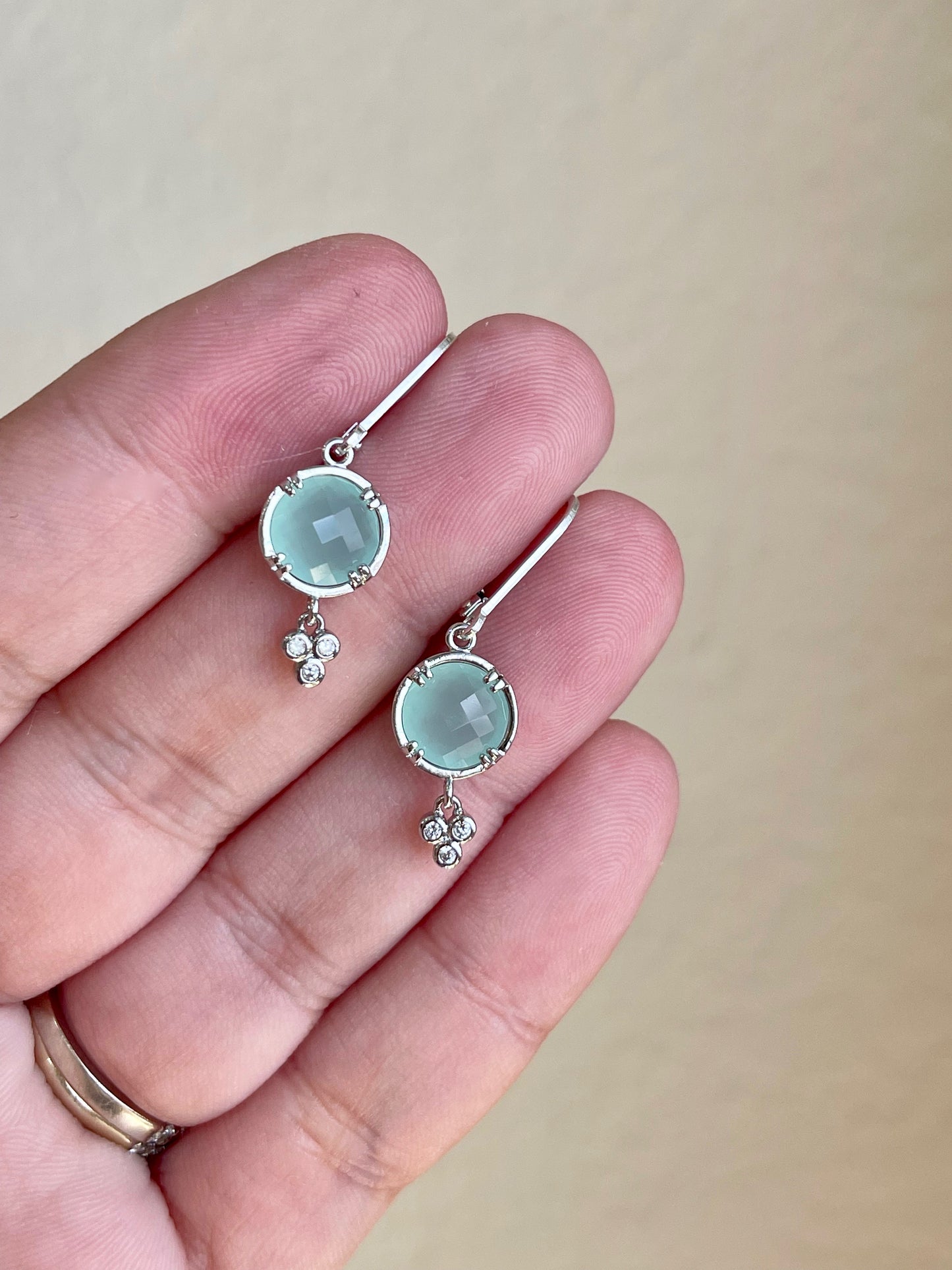 Chalcedony Earrings, Aqua Blue Chalcedony Round Earrings in Gold or Silver, Tiny Turquoise Color Jewelry, Small Summer Earrings for women