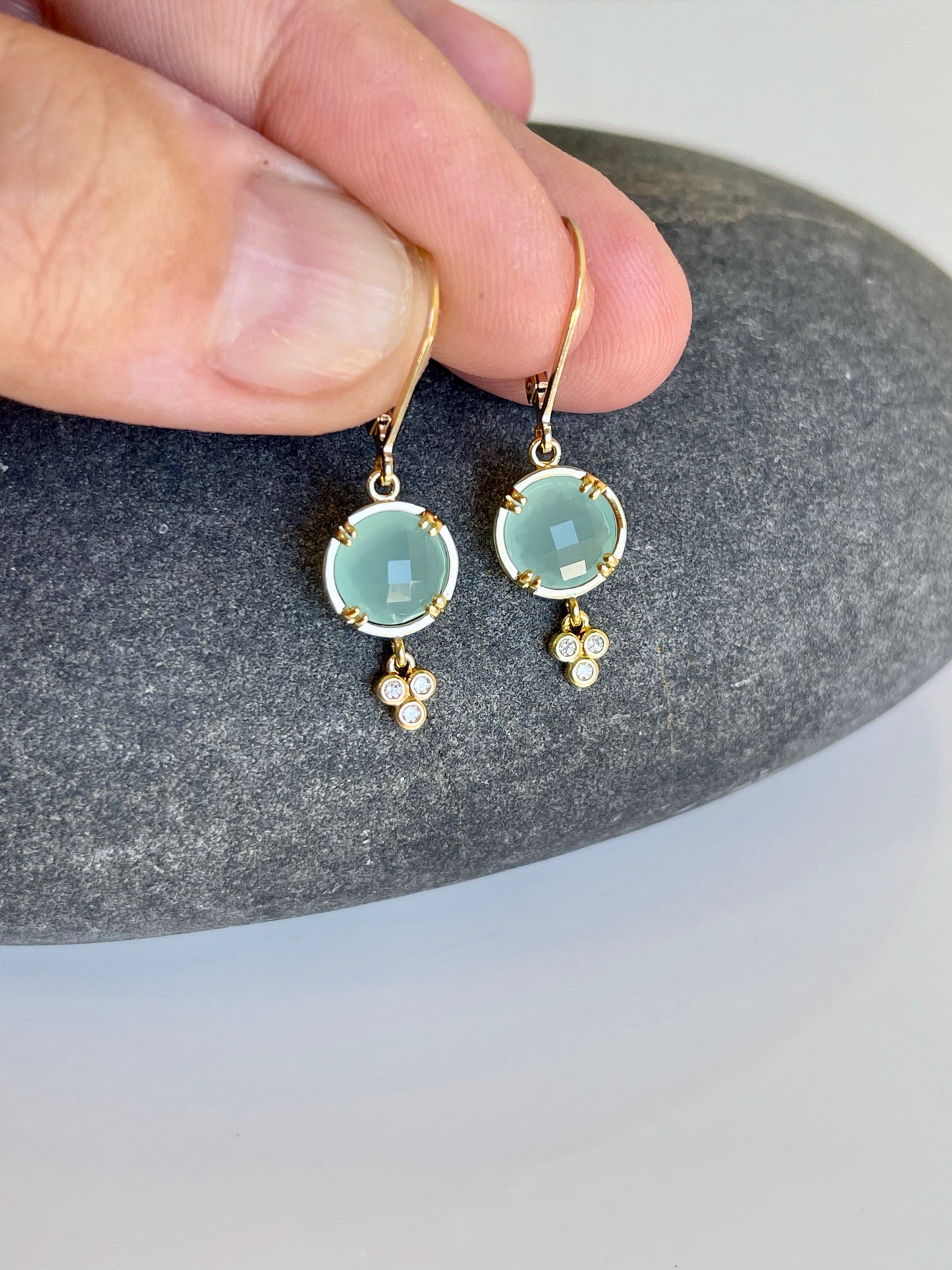 Chalcedony Earrings, Aqua Blue Chalcedony Round Earrings in Gold or Silver, Tiny Turquoise Color Jewelry, Small Summer Earrings for women