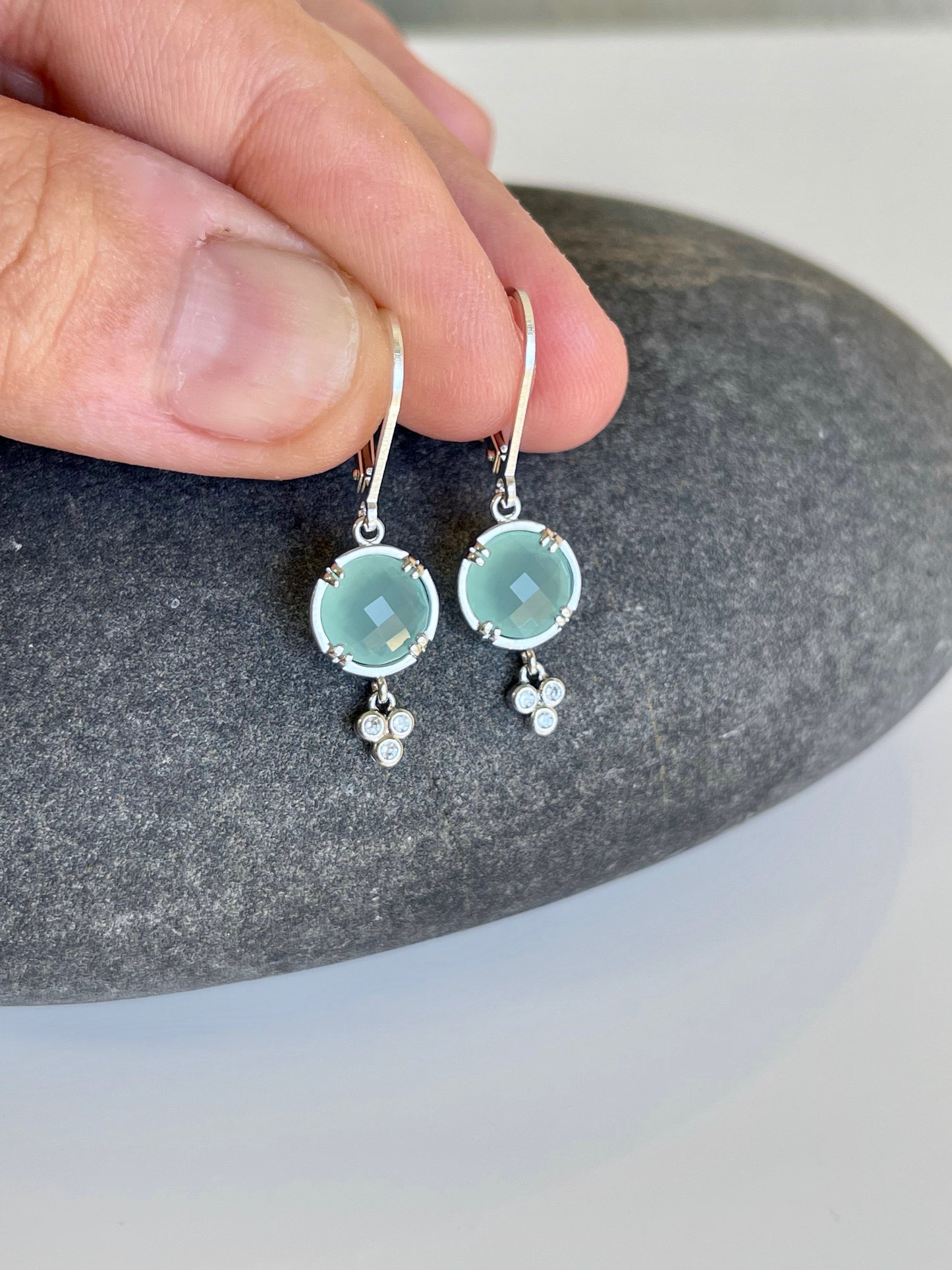 Chalcedony Earrings, Aqua Blue Chalcedony Round Earrings in Gold or Silver, Tiny Turquoise Color Jewelry, Small Summer Earrings for women